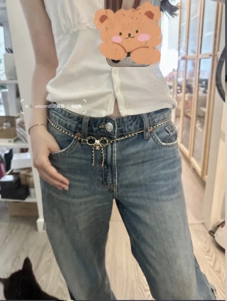 Elegant Bow Charm Waist Chain Belt with Crystal Logo