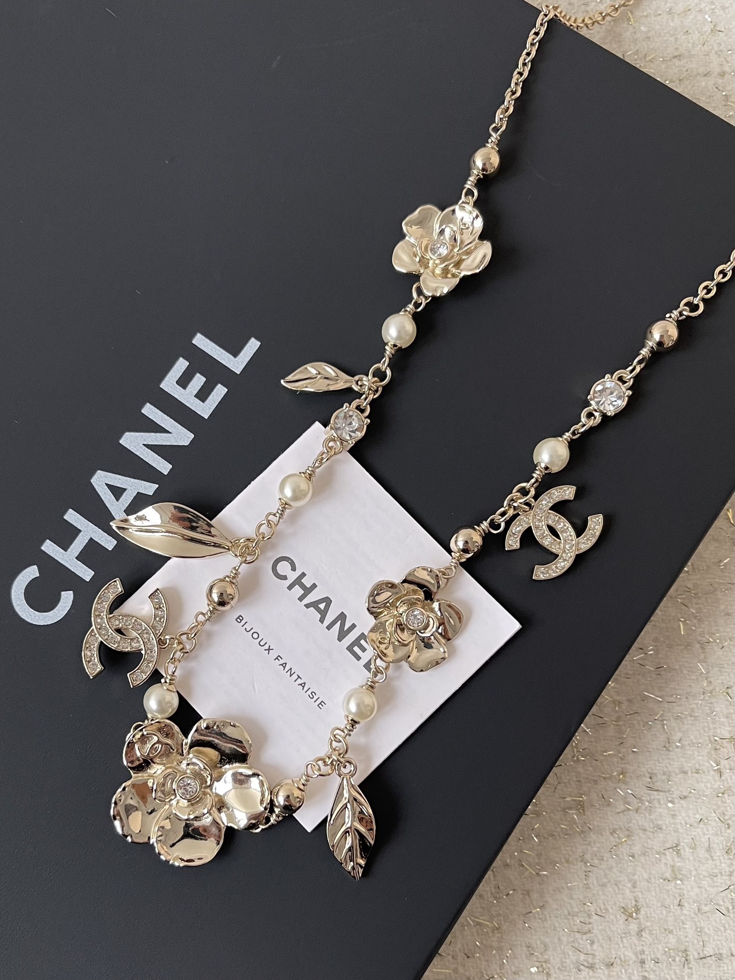 Elegant Camellia CC Logo Long Necklace & Waist Belt for Women