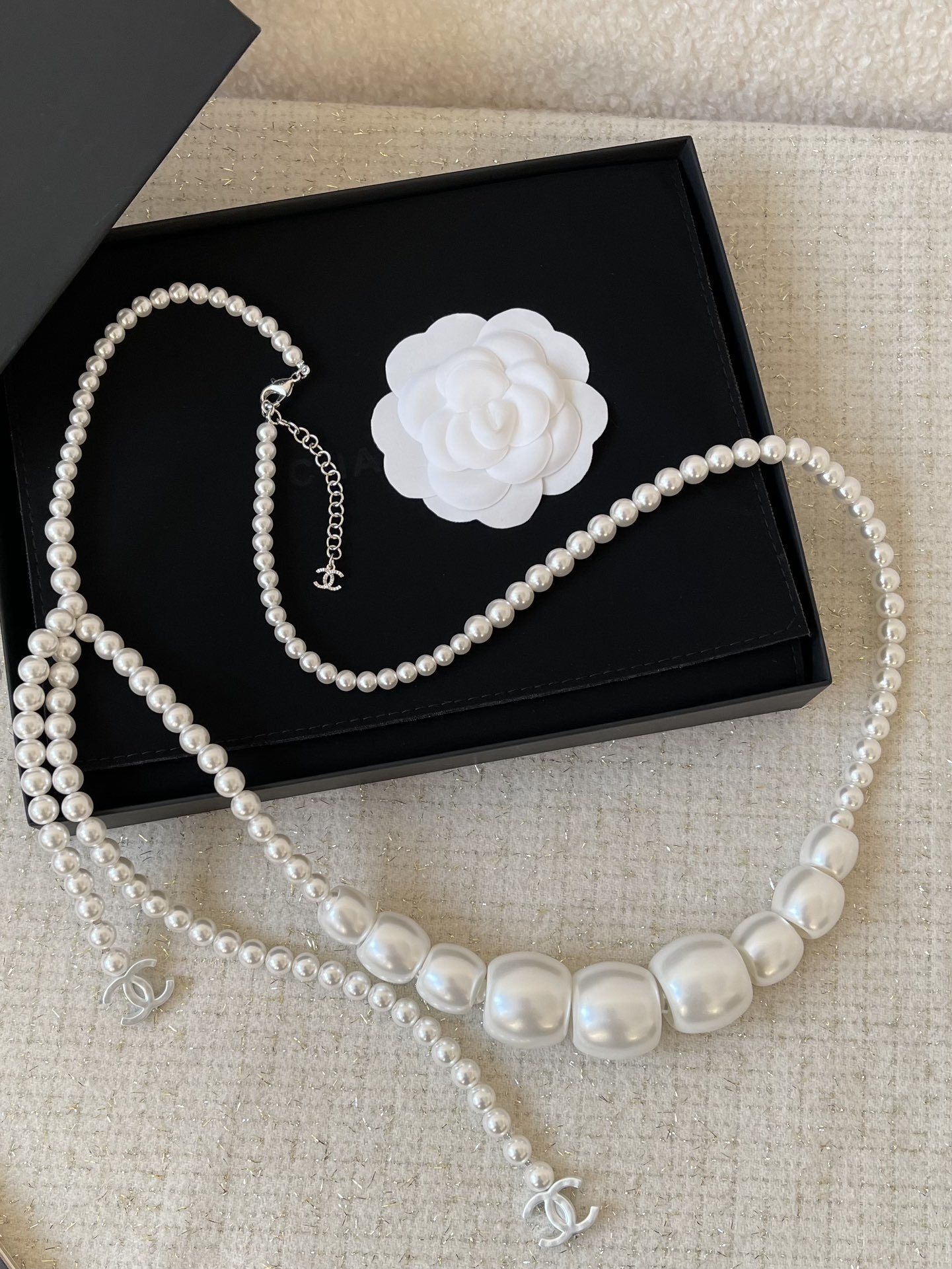 Luxury Multi-way Pearl Chain Belt and Long Necklace with CC Logo