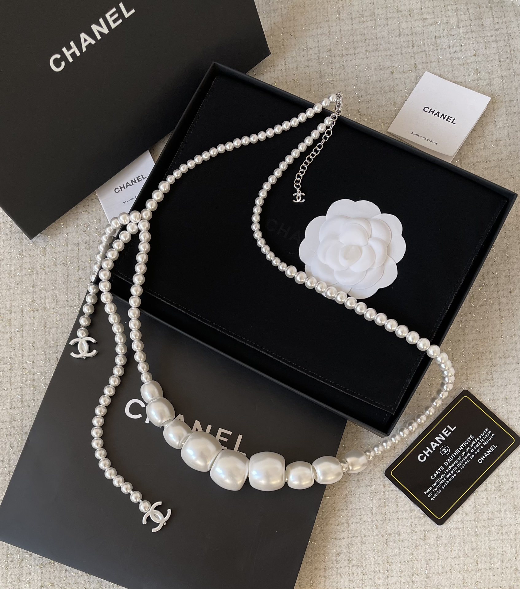 Luxury Multi-way Pearl Chain Belt and Long Necklace with CC Logo