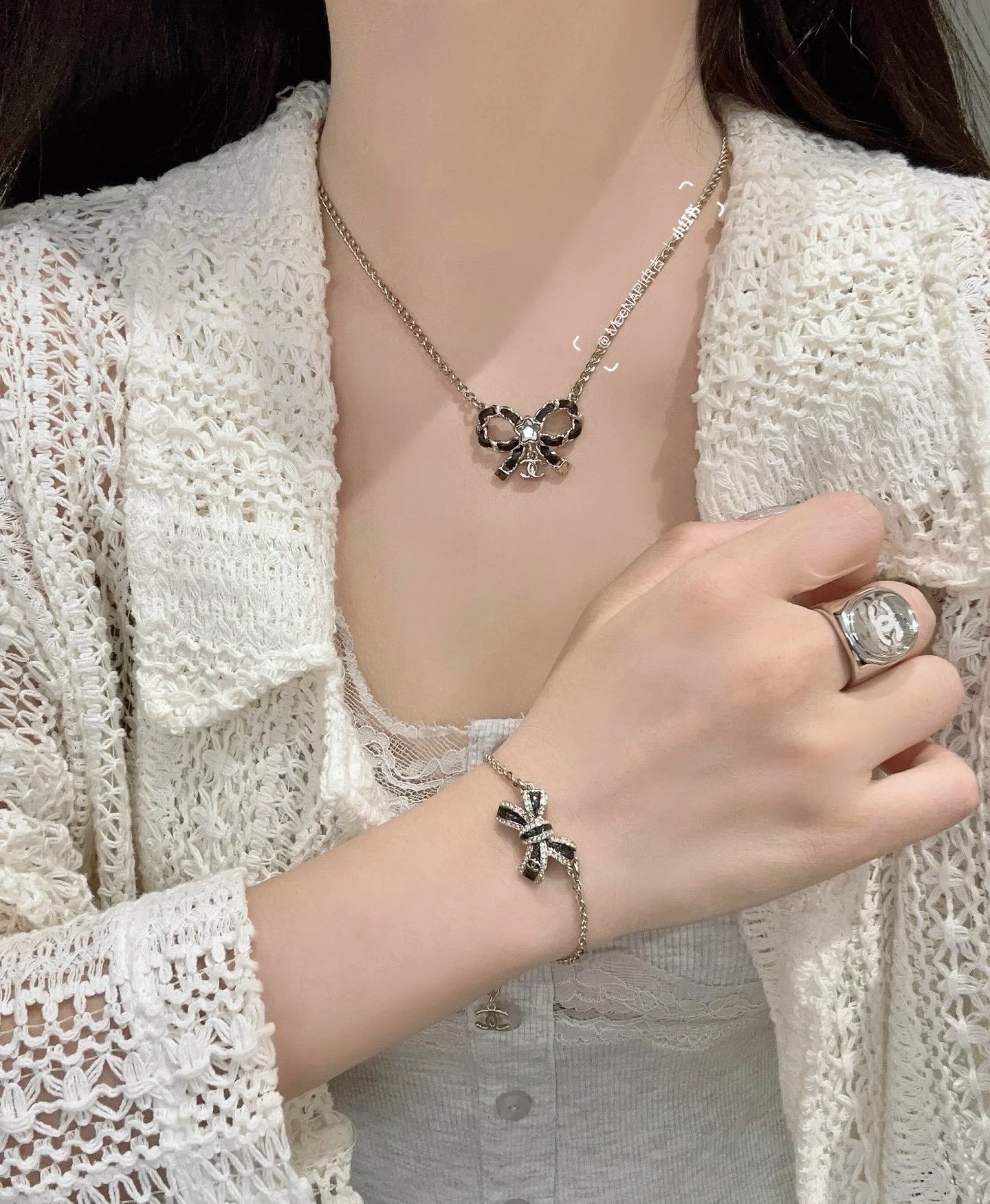 Luxury CC Logo Bow Bracelet with Crystal Accents - Elegant Jewelry