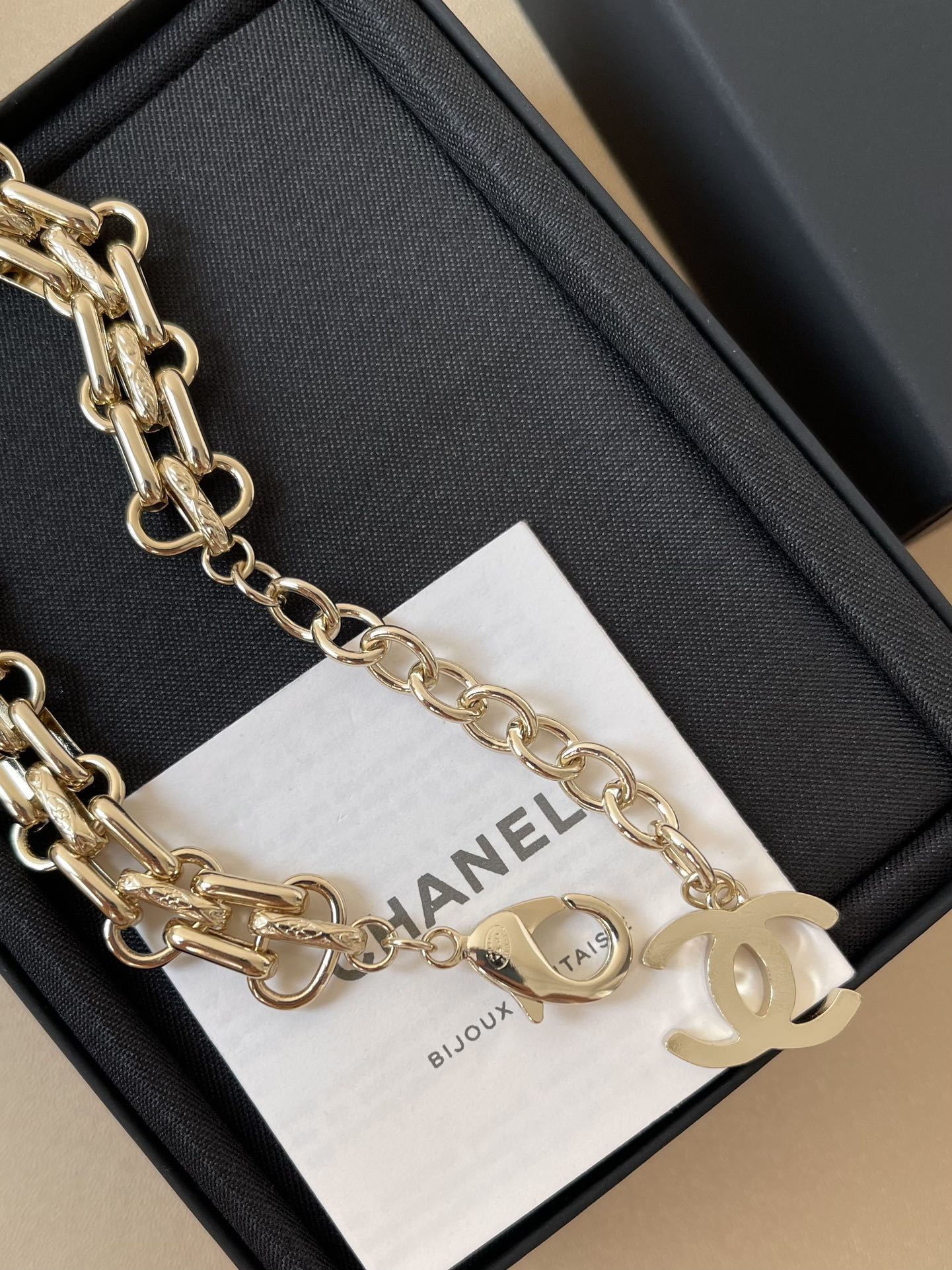 Chanel 2025/26 AW Gold-Tone Crystal CC Logo Double Chain Bracelet