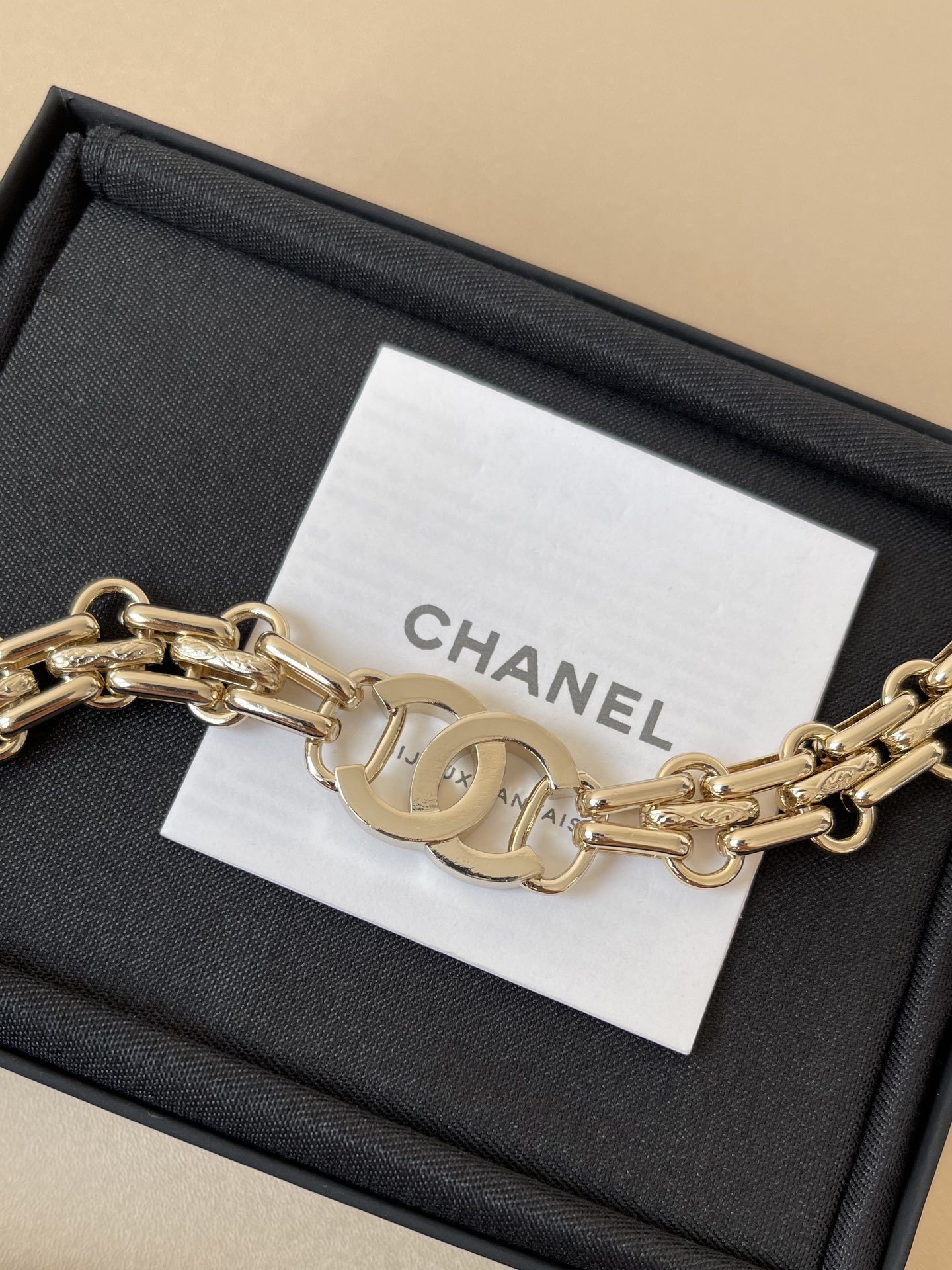 Chanel 2025/26 AW Gold-Tone Crystal CC Logo Double Chain Bracelet