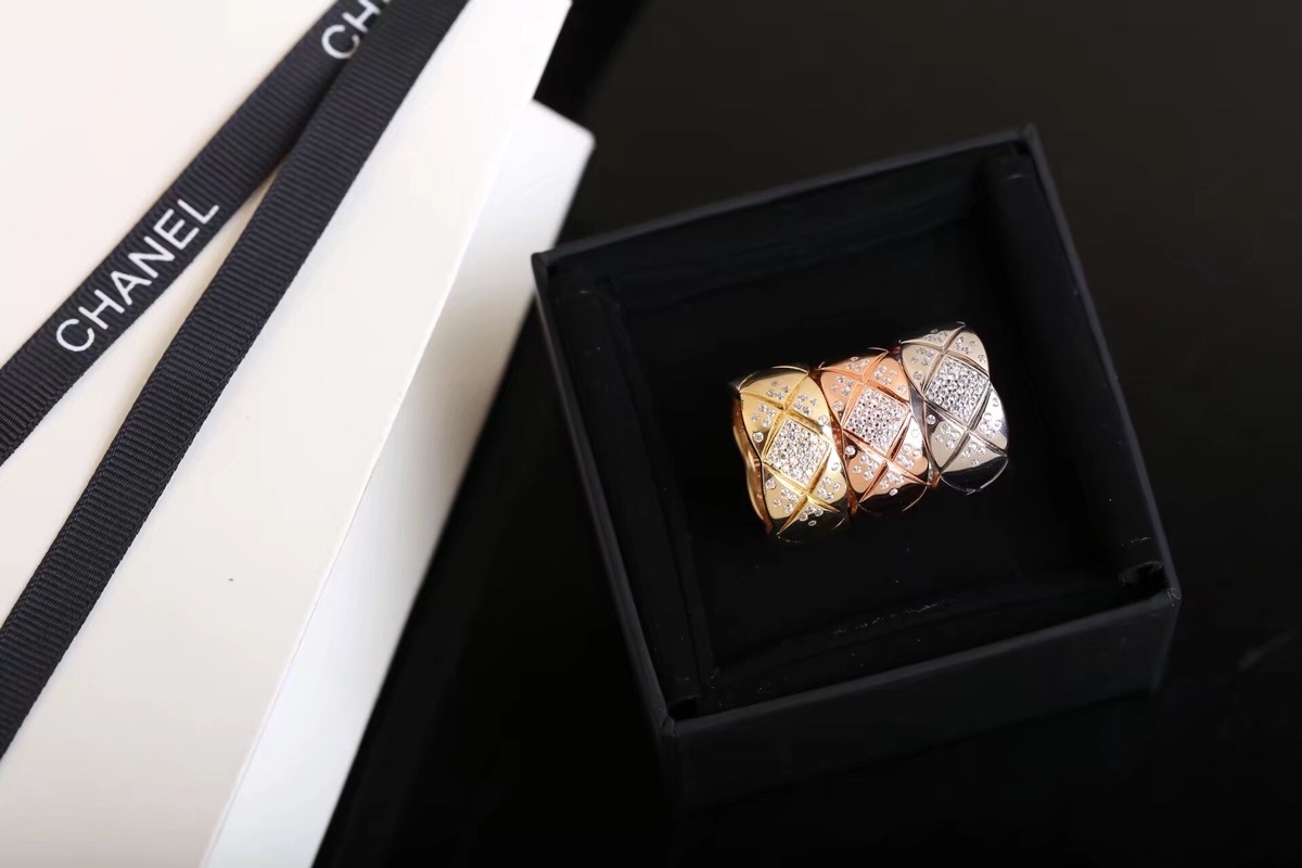 Chanel Coco Crush Diamond Quilted Ring in Gold, Silver & Rose Gold