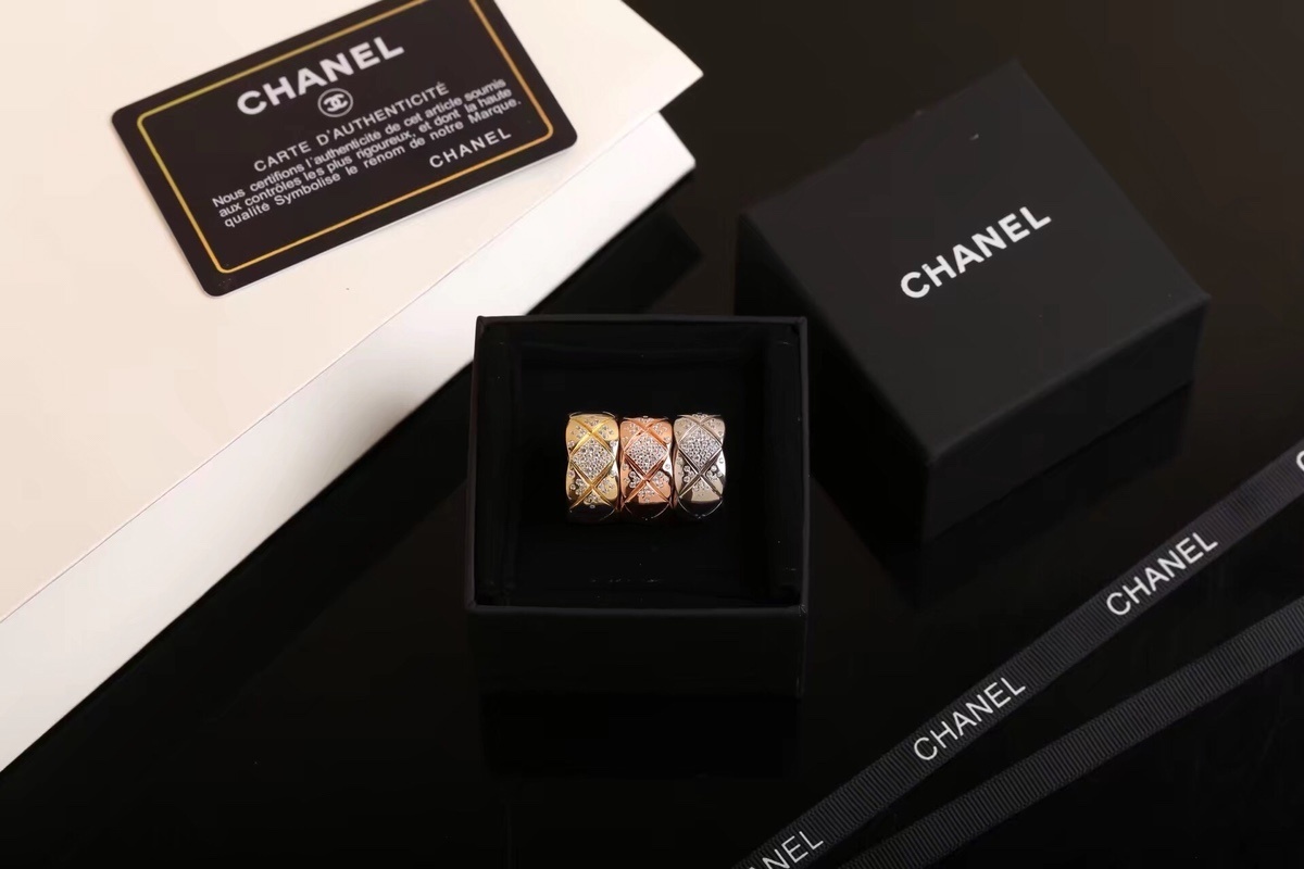 Chanel Coco Crush Diamond Quilted Ring in Gold, Silver & Rose Gold