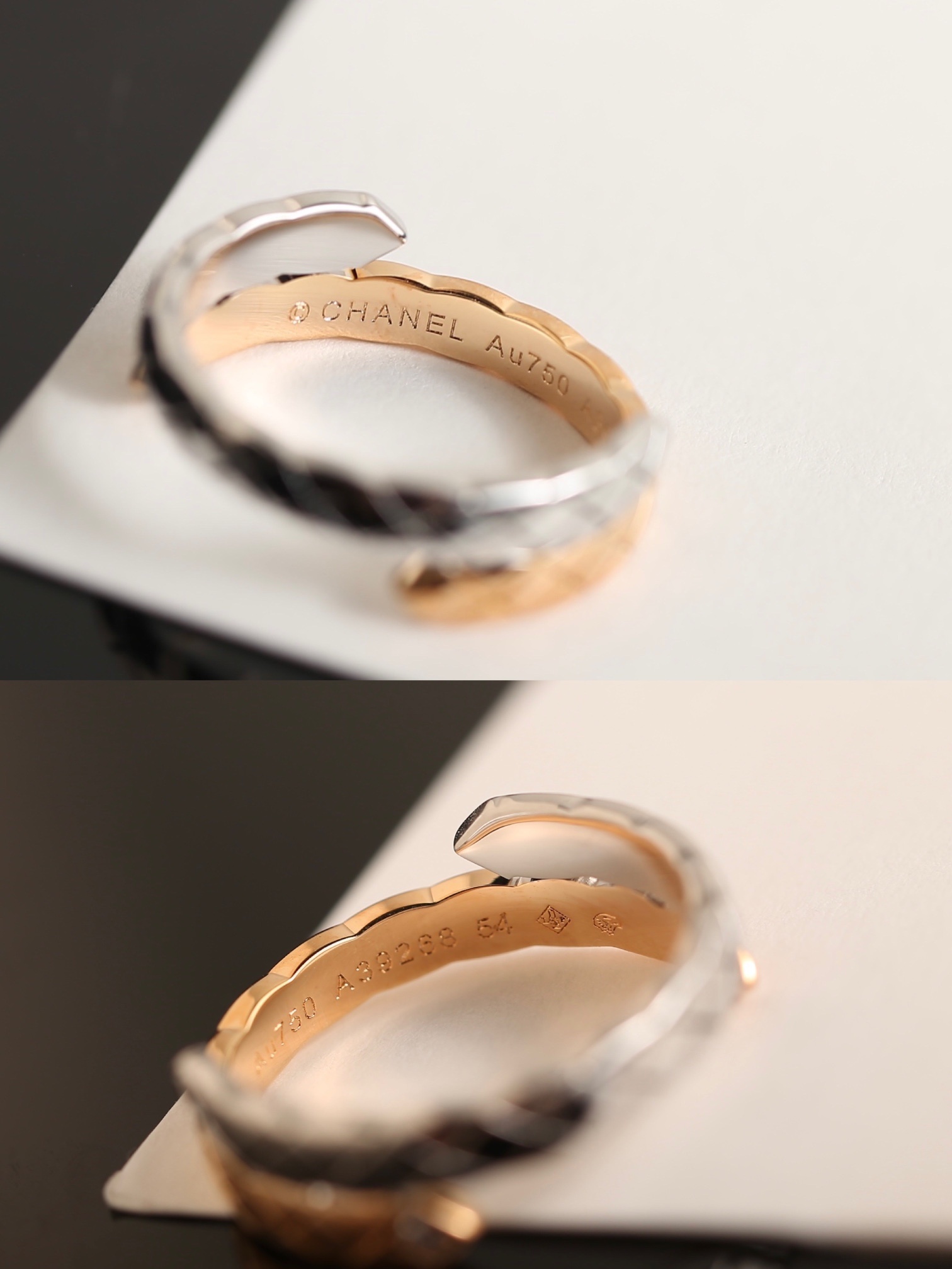 Luxury Quilted Motif Crossover Ring - Gold & Silver Diamond Edition