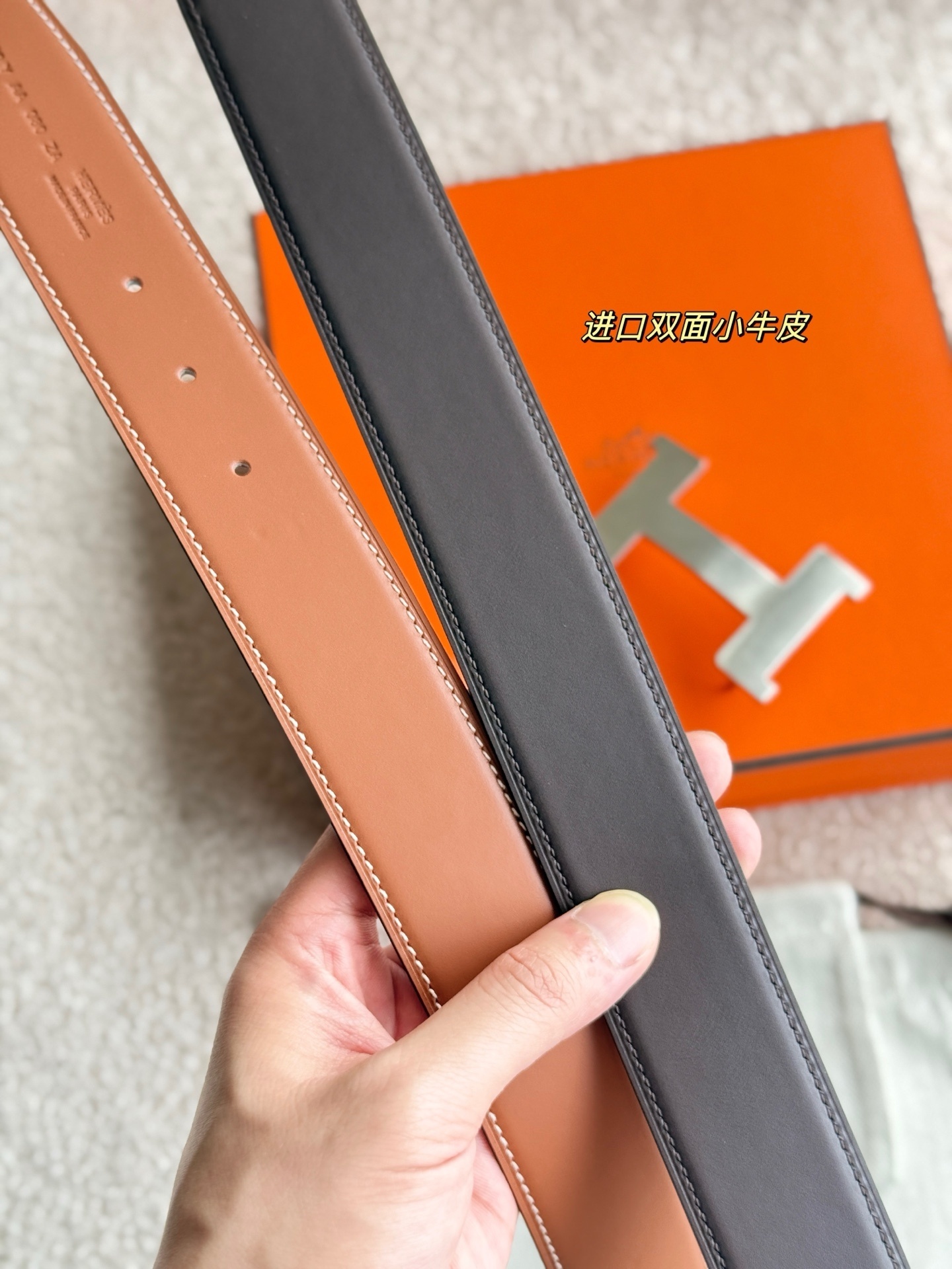 Hermes Constance 38mm Reversible Leather Belt with H Buckle