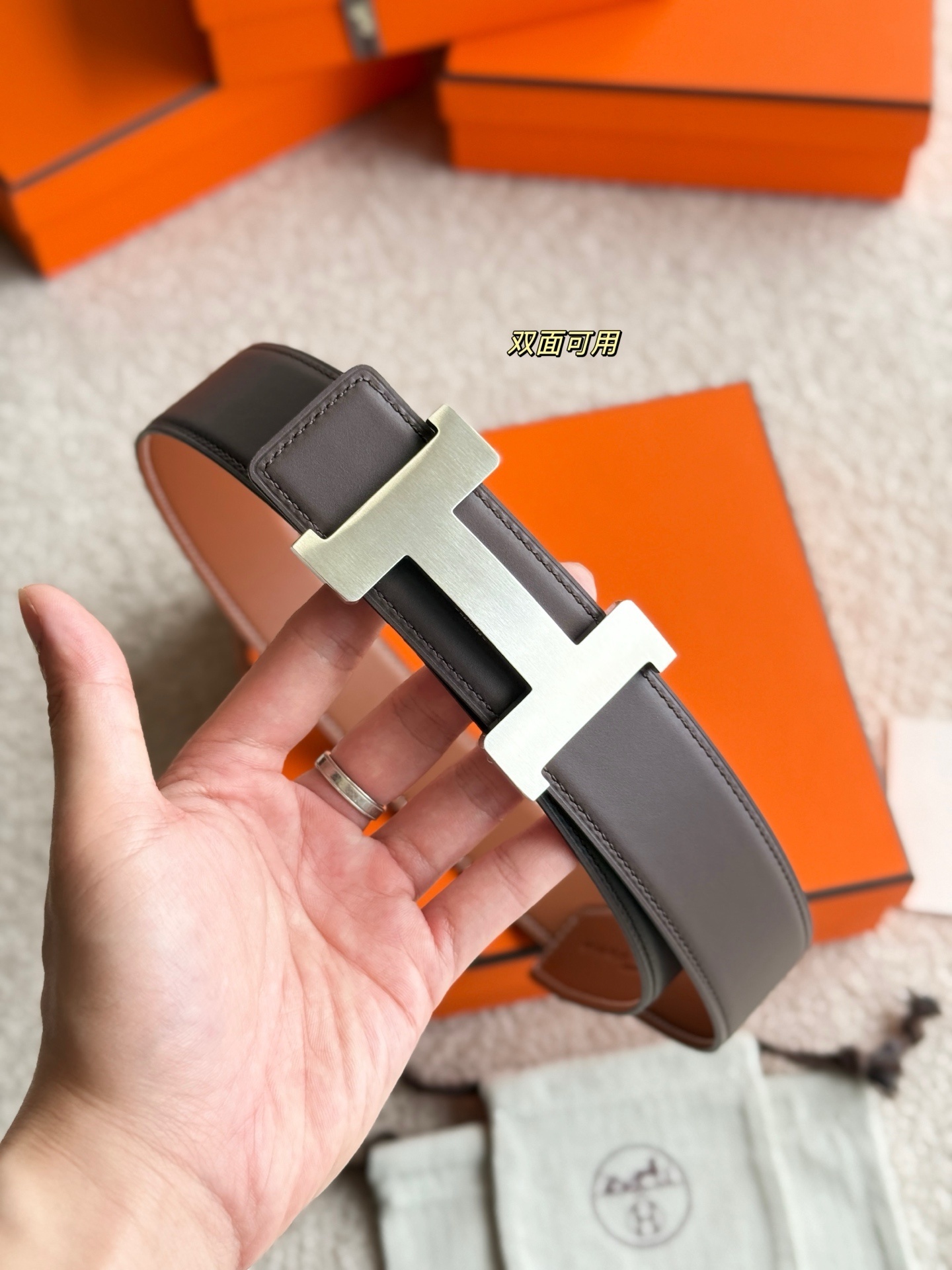 Hermes Constance 38mm Reversible Leather Belt with H Buckle