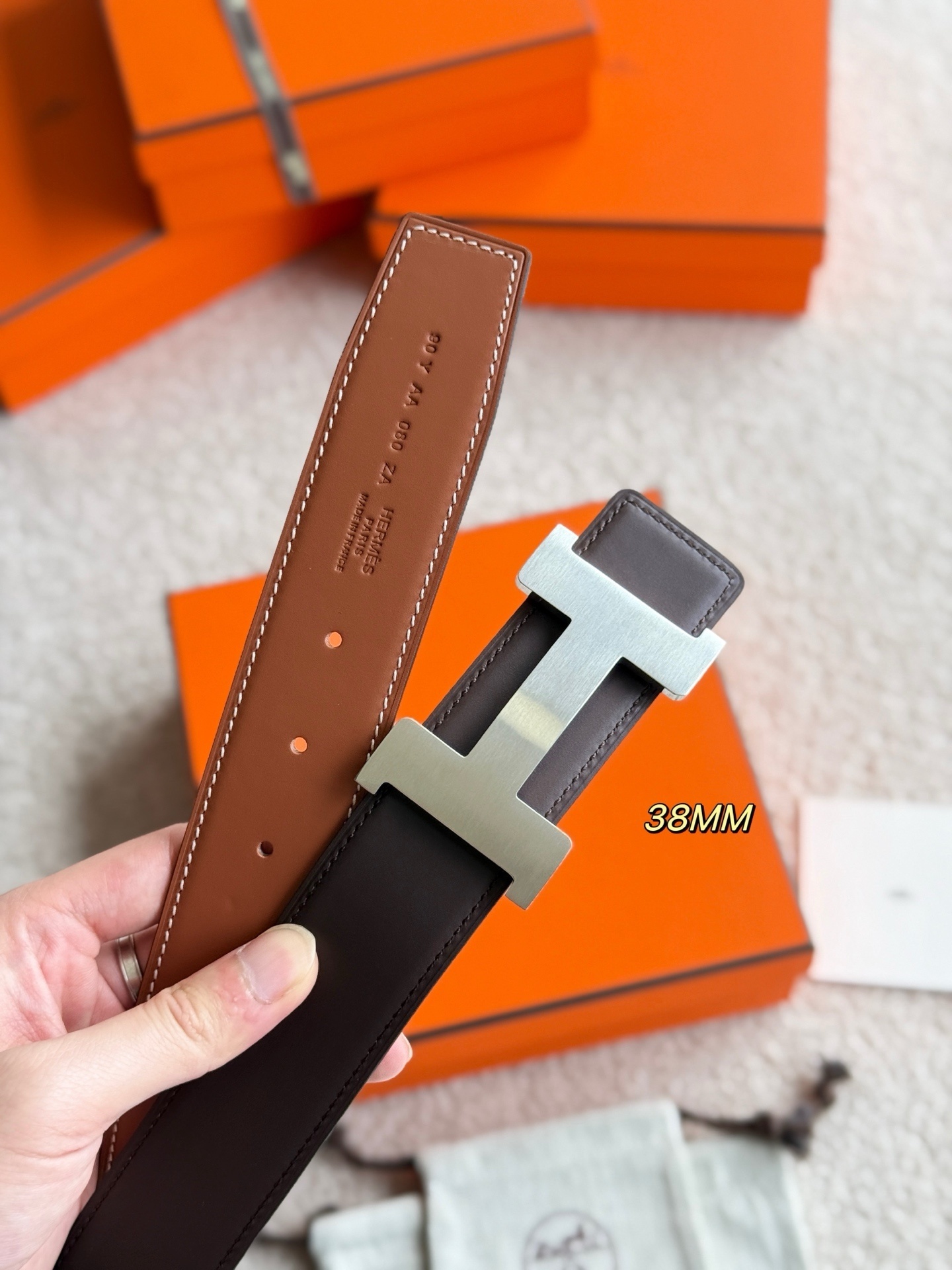 Hermes Constance 38mm Reversible Leather Belt with H Buckle