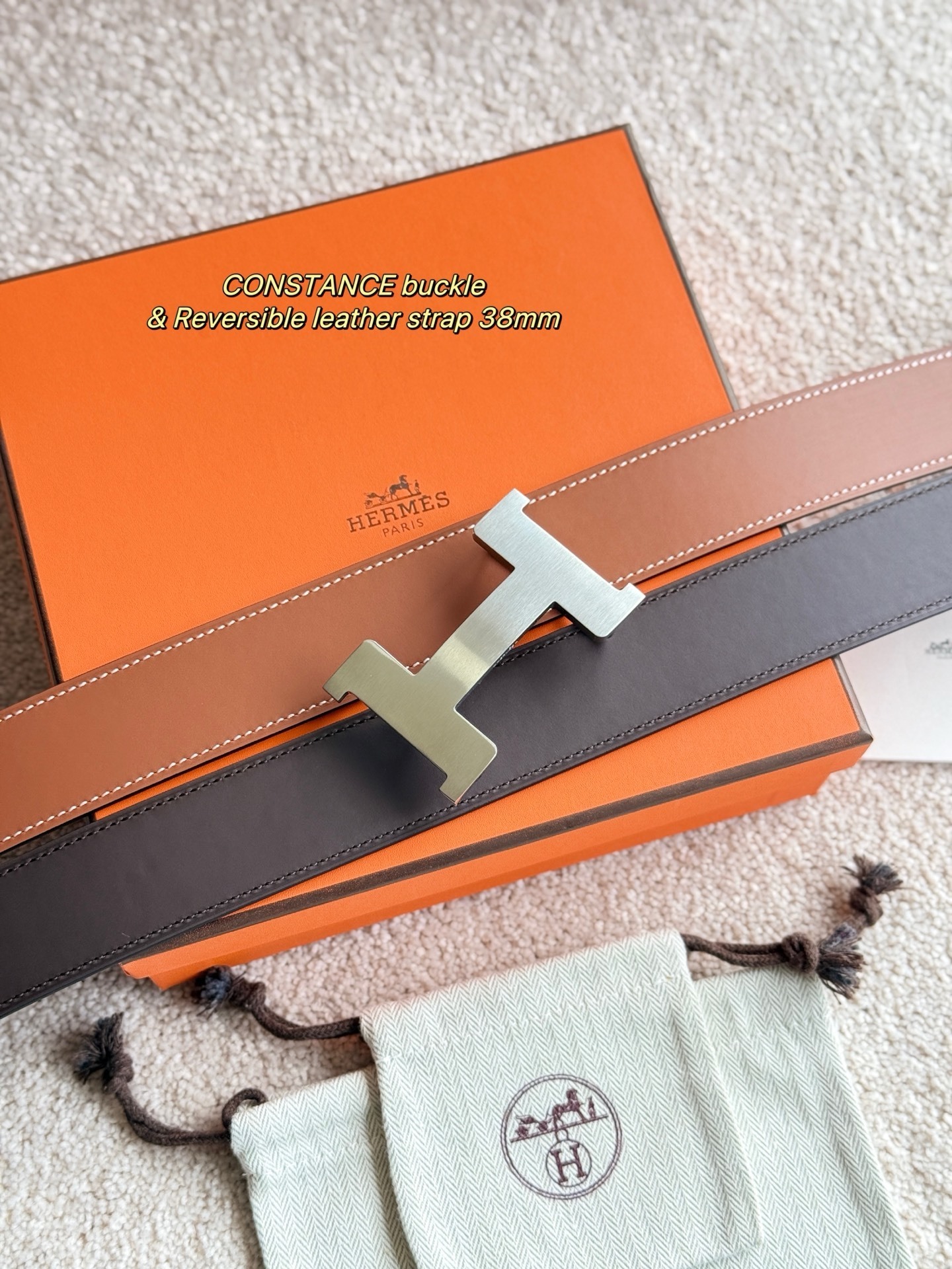 Hermes Constance 38mm Reversible Leather Belt with H Buckle