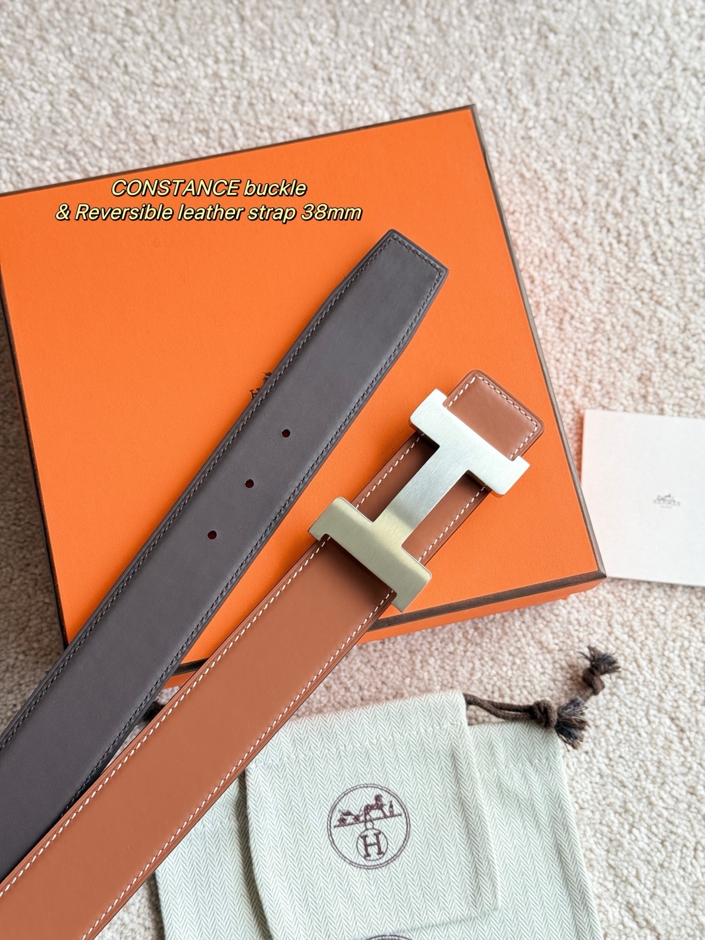 Hermes Constance 38mm Reversible Leather Belt with H Buckle