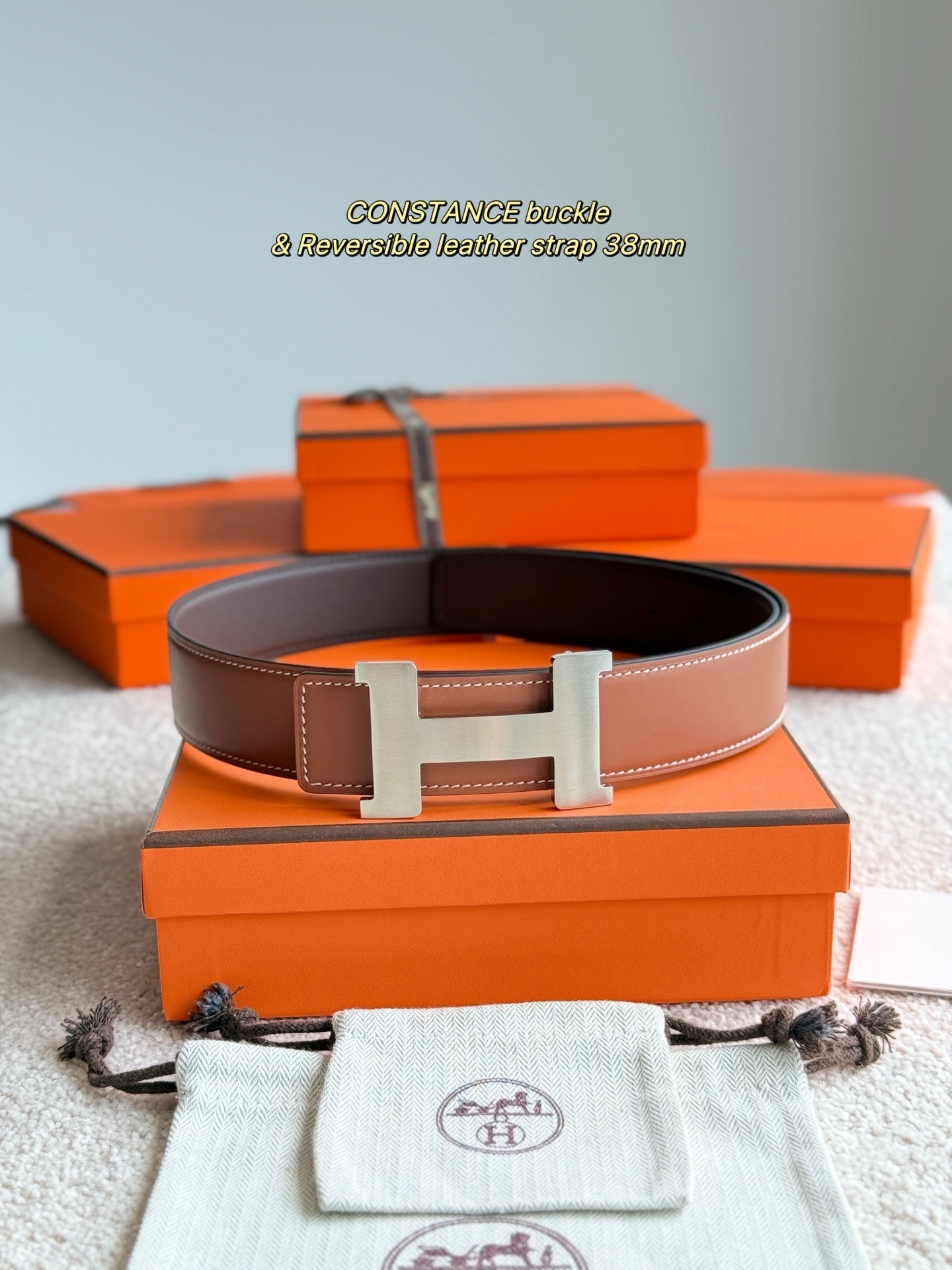 Hermes Constance 38mm Reversible Leather Belt with H Buckle