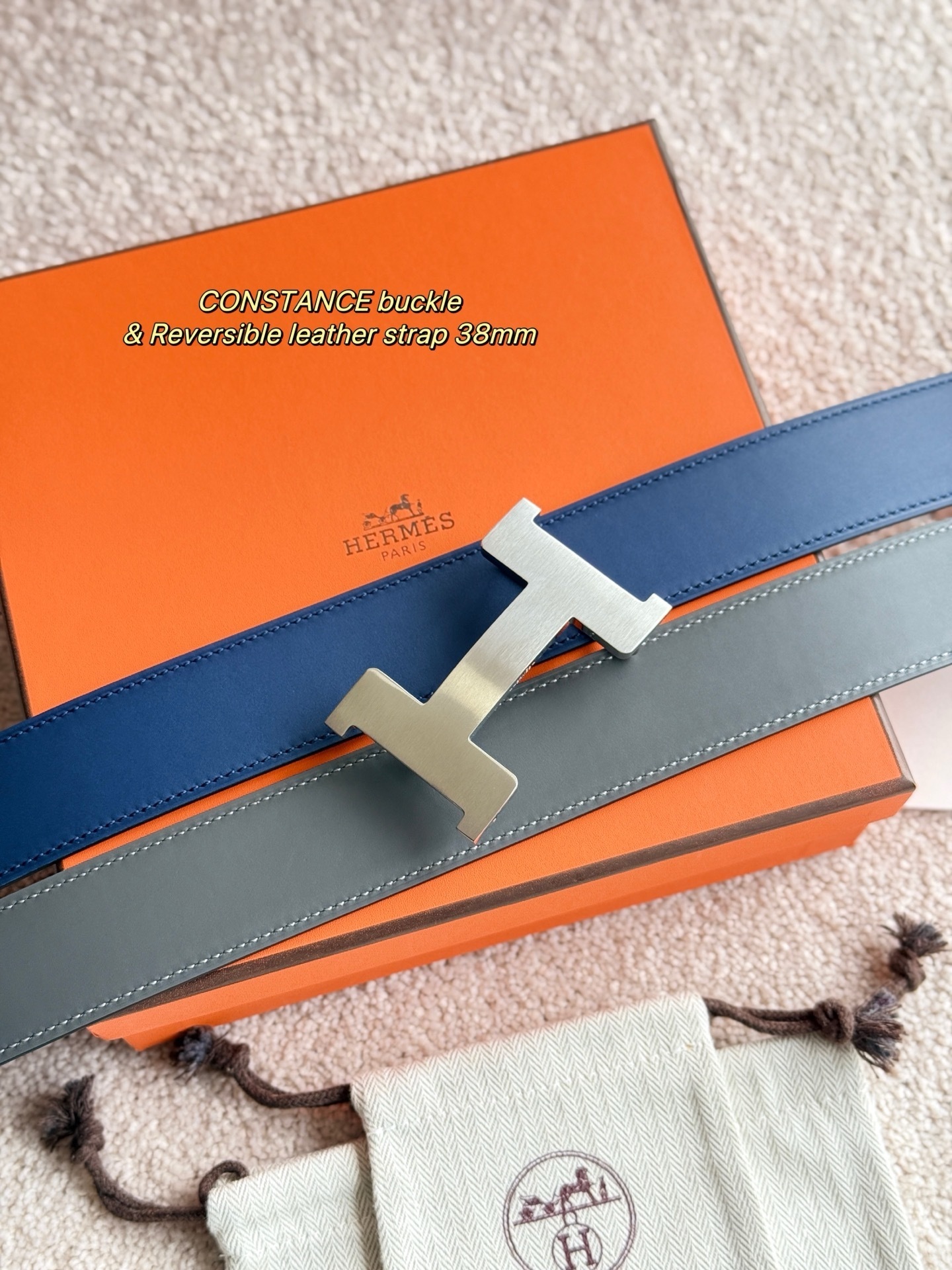 Luxury 38mm Reversible Leather Belt with Constance H Buckle