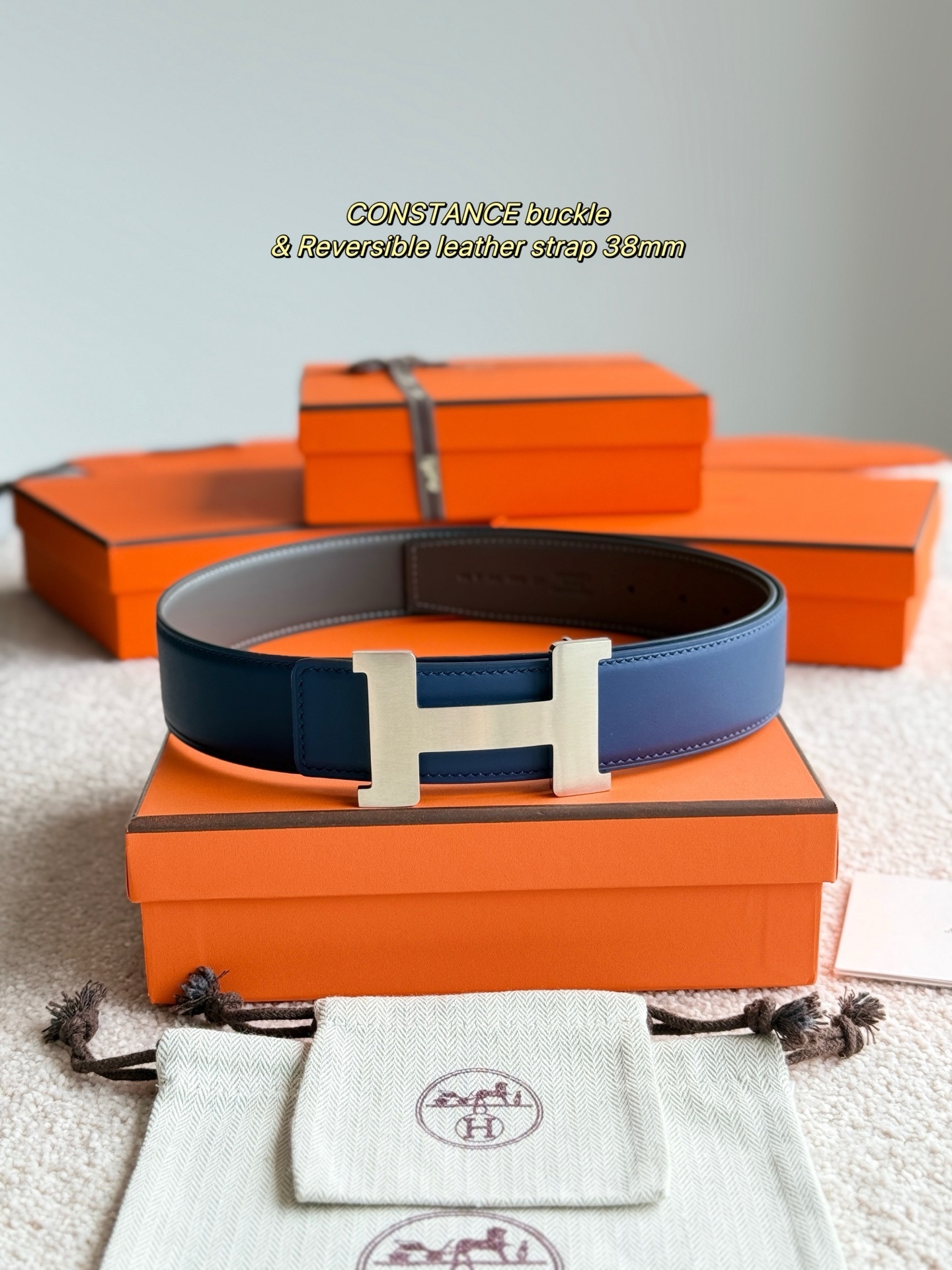 Luxury 38mm Reversible Leather Belt with Constance H Buckle