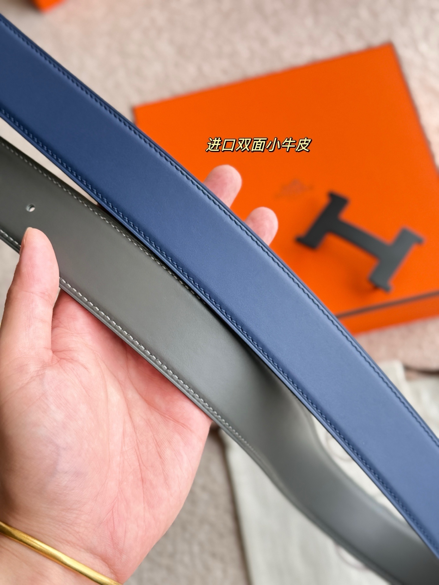 Luxury Hermes 38mm Reversible Leather Belt with Constance Buckle