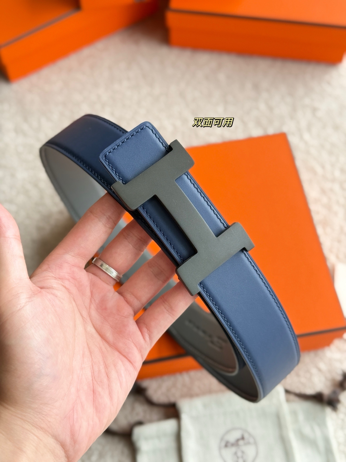 Luxury Hermes 38mm Reversible Leather Belt with Constance Buckle