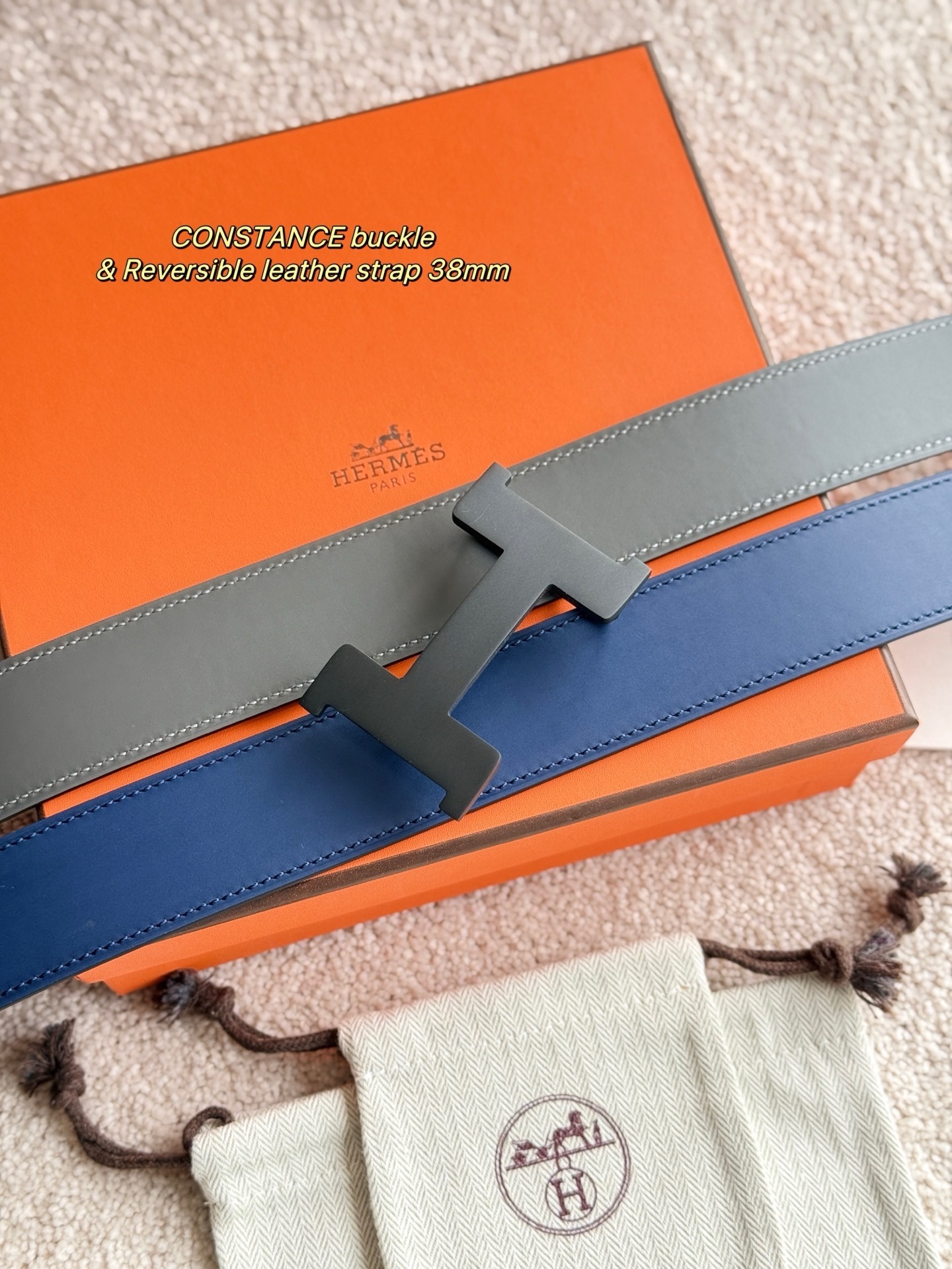 Luxury Hermes 38mm Reversible Leather Belt with Constance Buckle