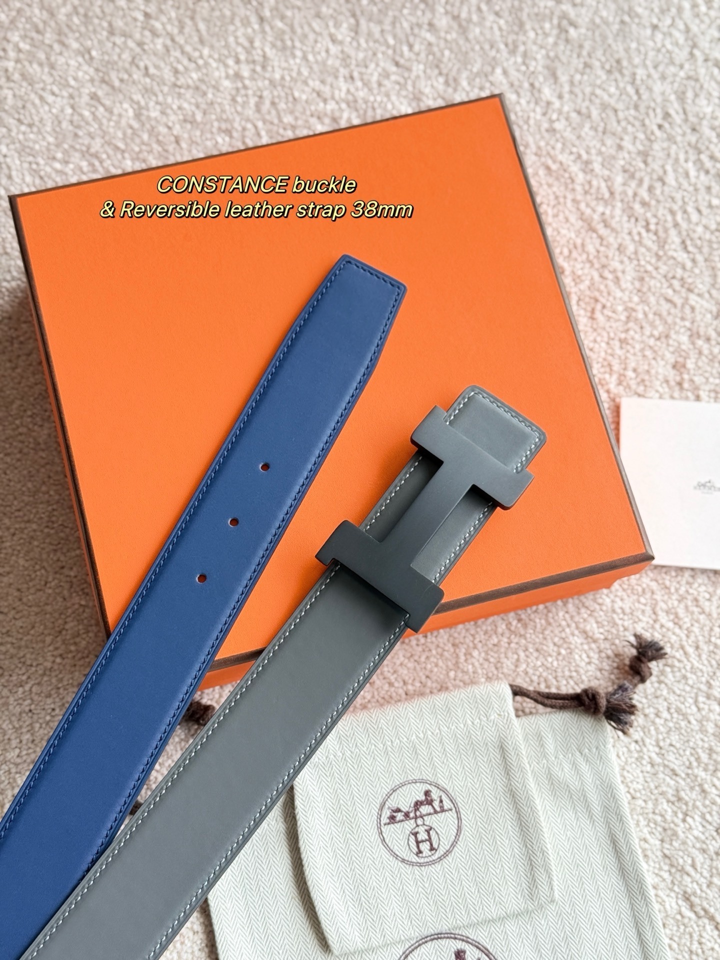 Luxury Hermes 38mm Reversible Leather Belt with Constance Buckle