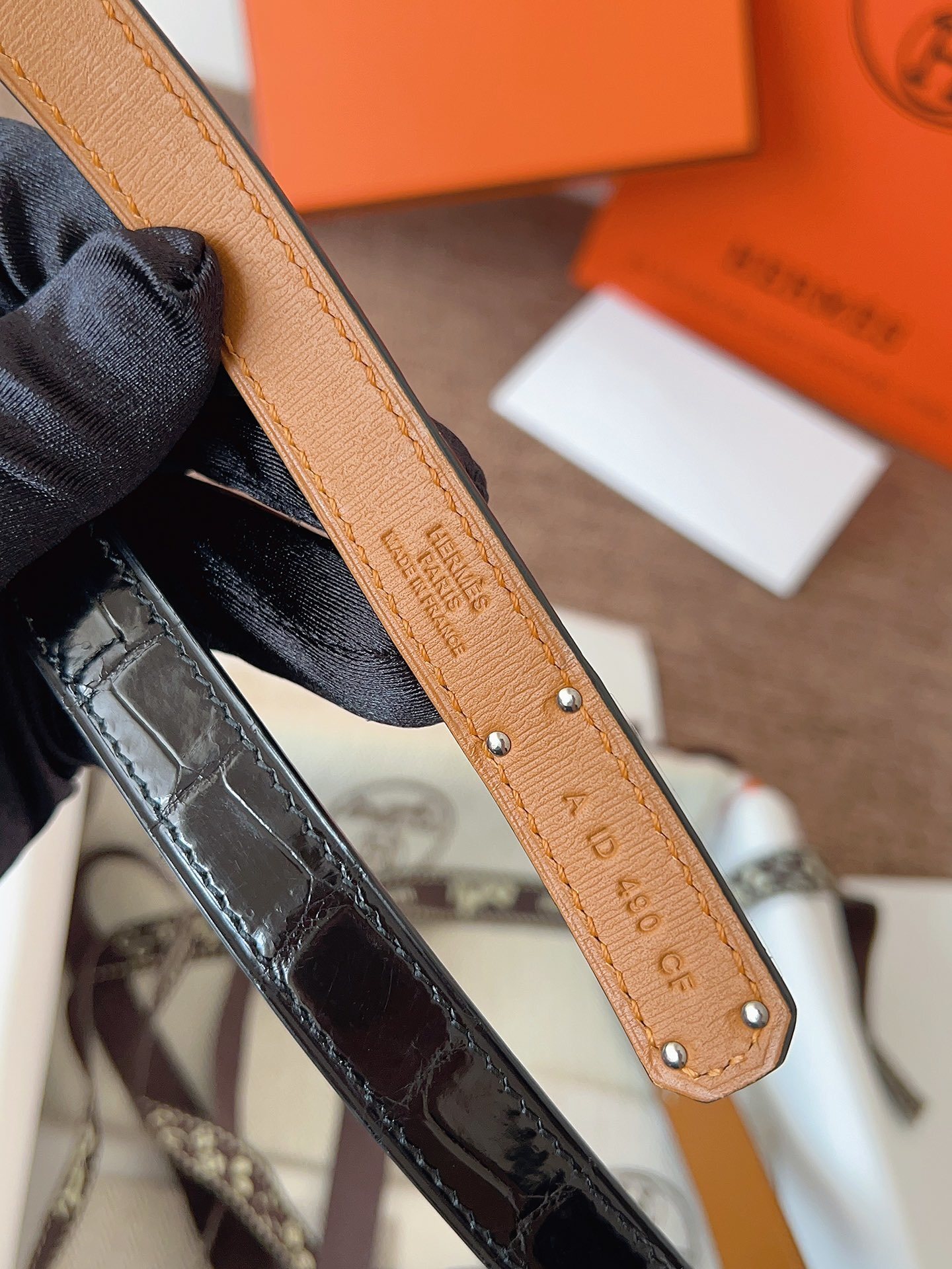 Hermes Kelly Belt - Black Crocodile Leather with Silver Buckle