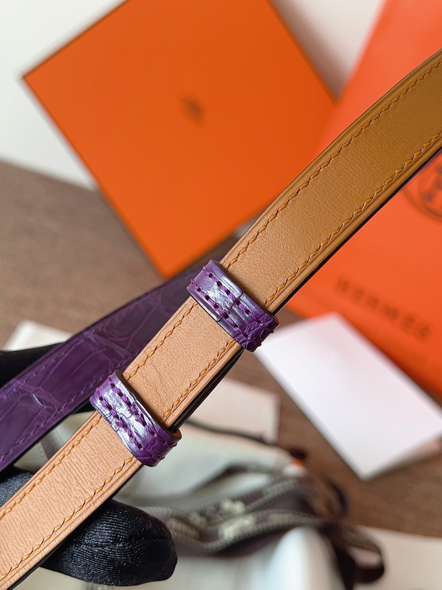 Hermes Kelly Double Tour Bracelet Purple Alligator Gold Hardware