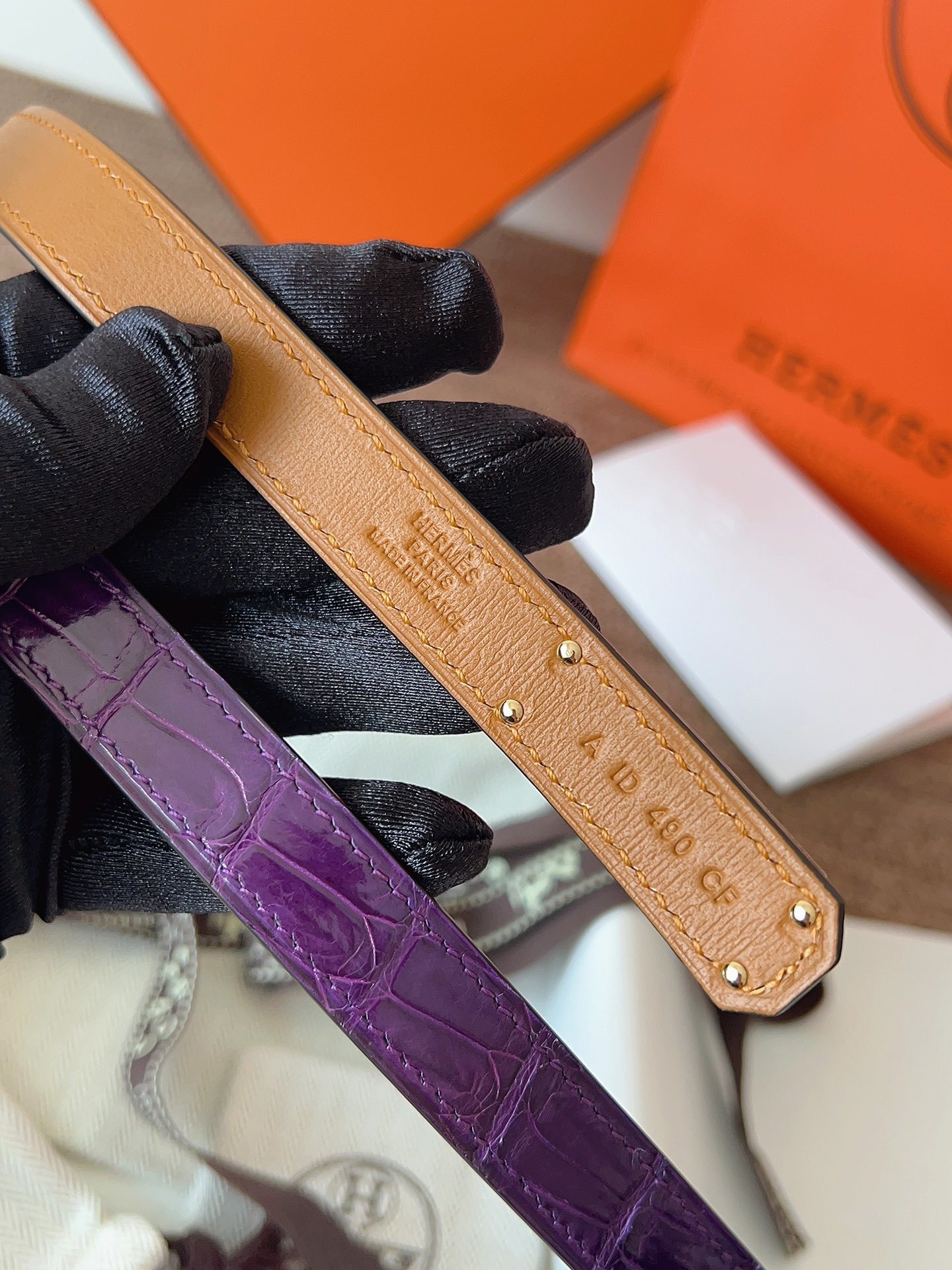 Hermes Kelly Double Tour Bracelet Purple Alligator Gold Hardware