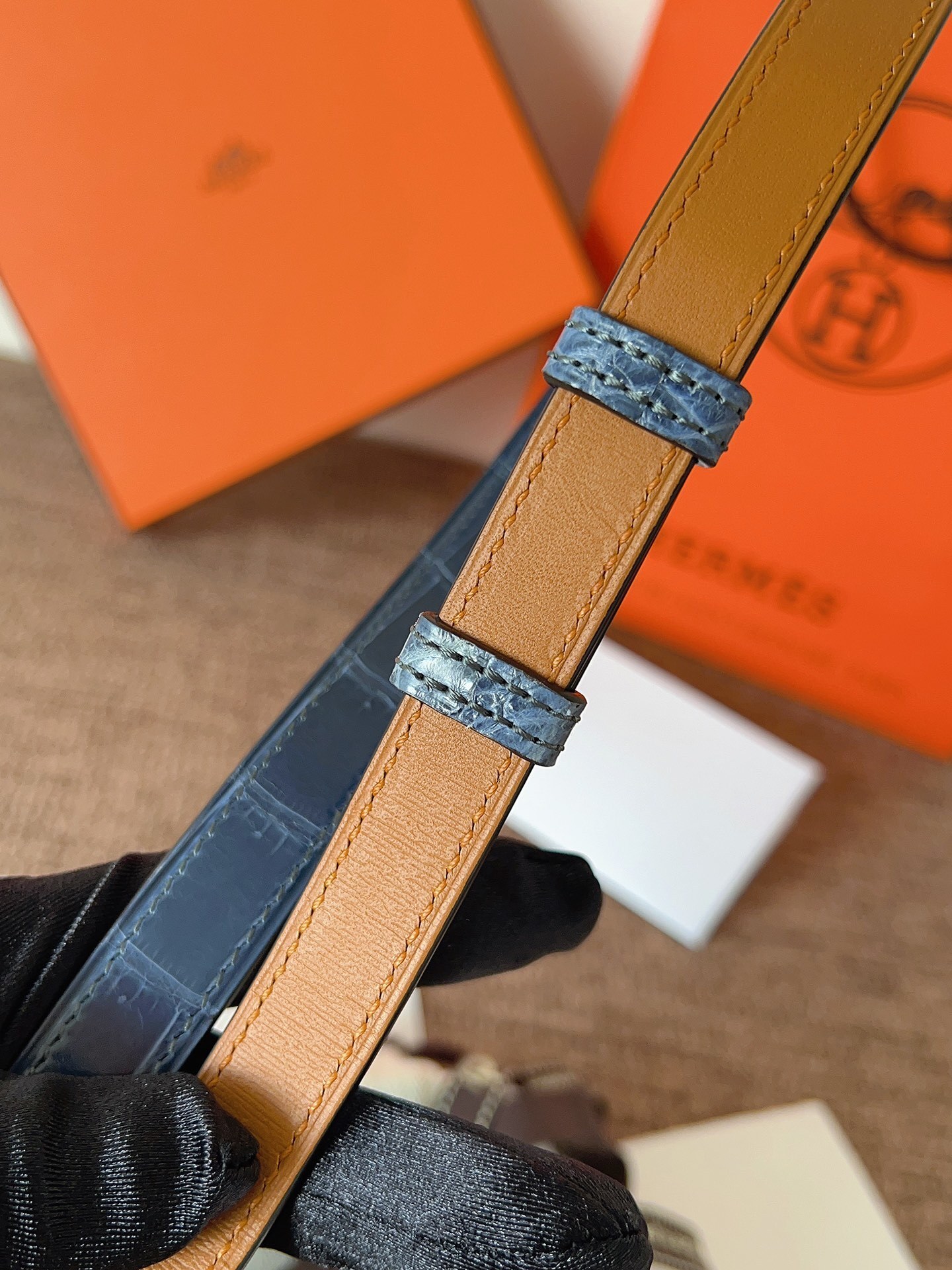 Hermes Kelly Belt Blue Alligator Leather with Palladium Buckle