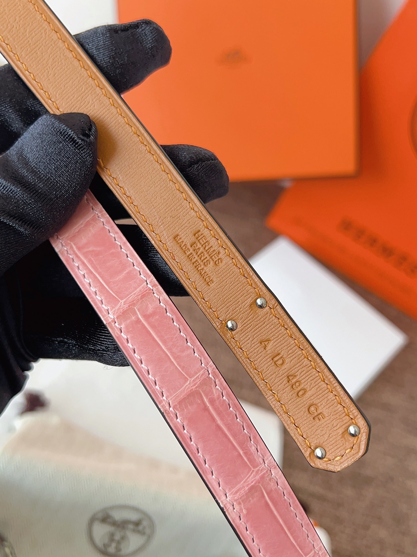 Hermès Kelly Belt Pink Alligator Leather with Silver Hardware