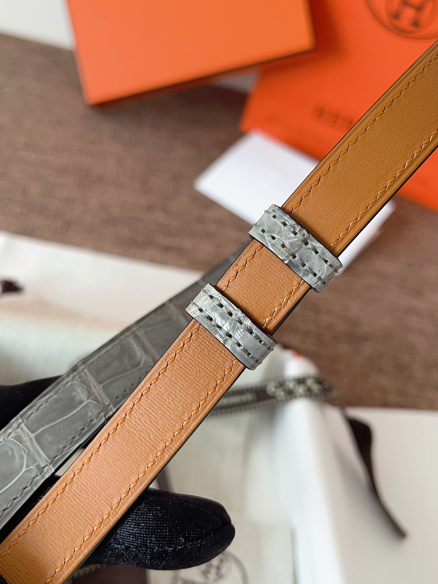 Luxury Grey Alligator Leather Kelly Belt with Silver Hardware