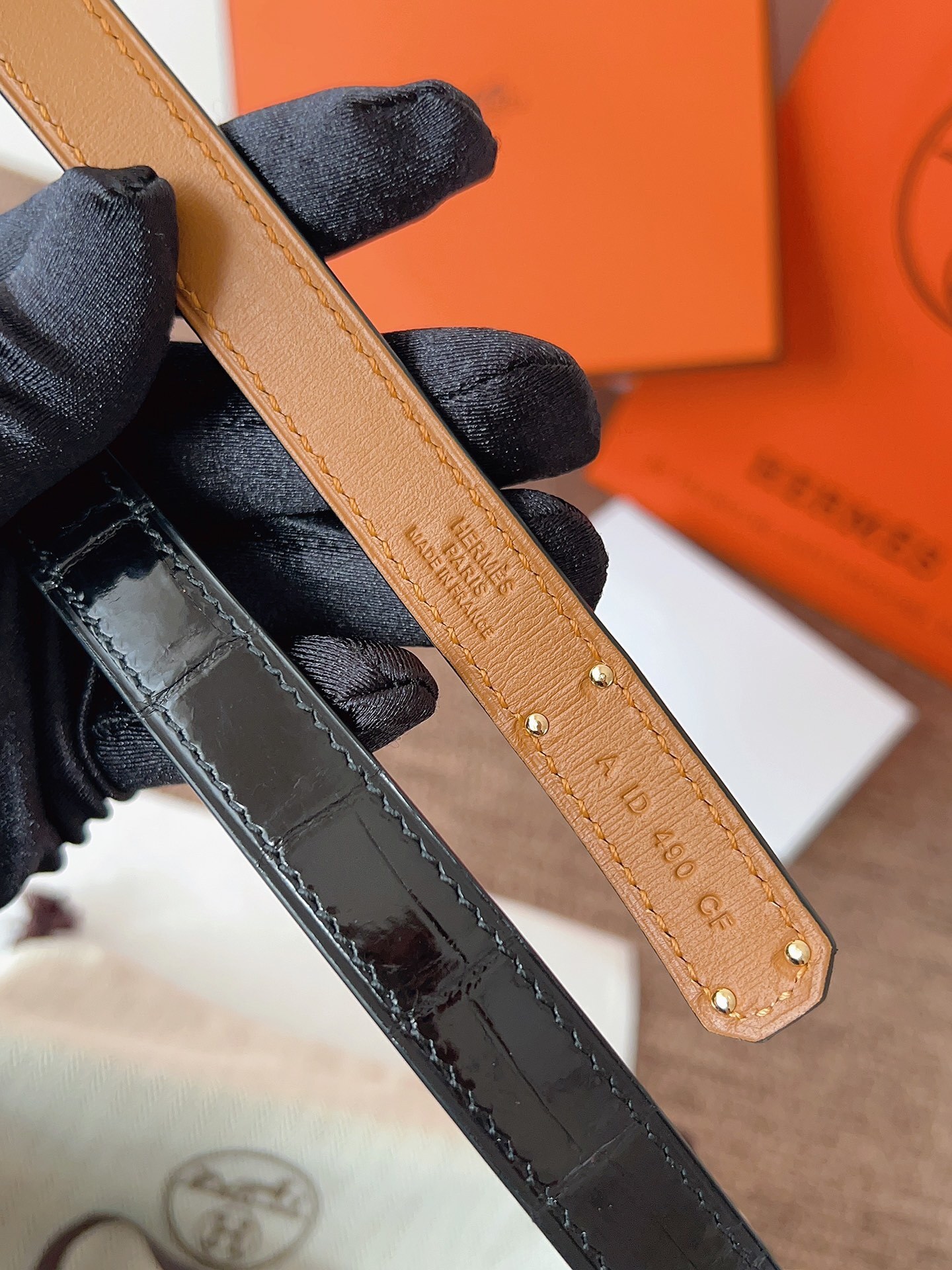 Hermes Kelly Belt Black Alligator Leather with Gold Hardware