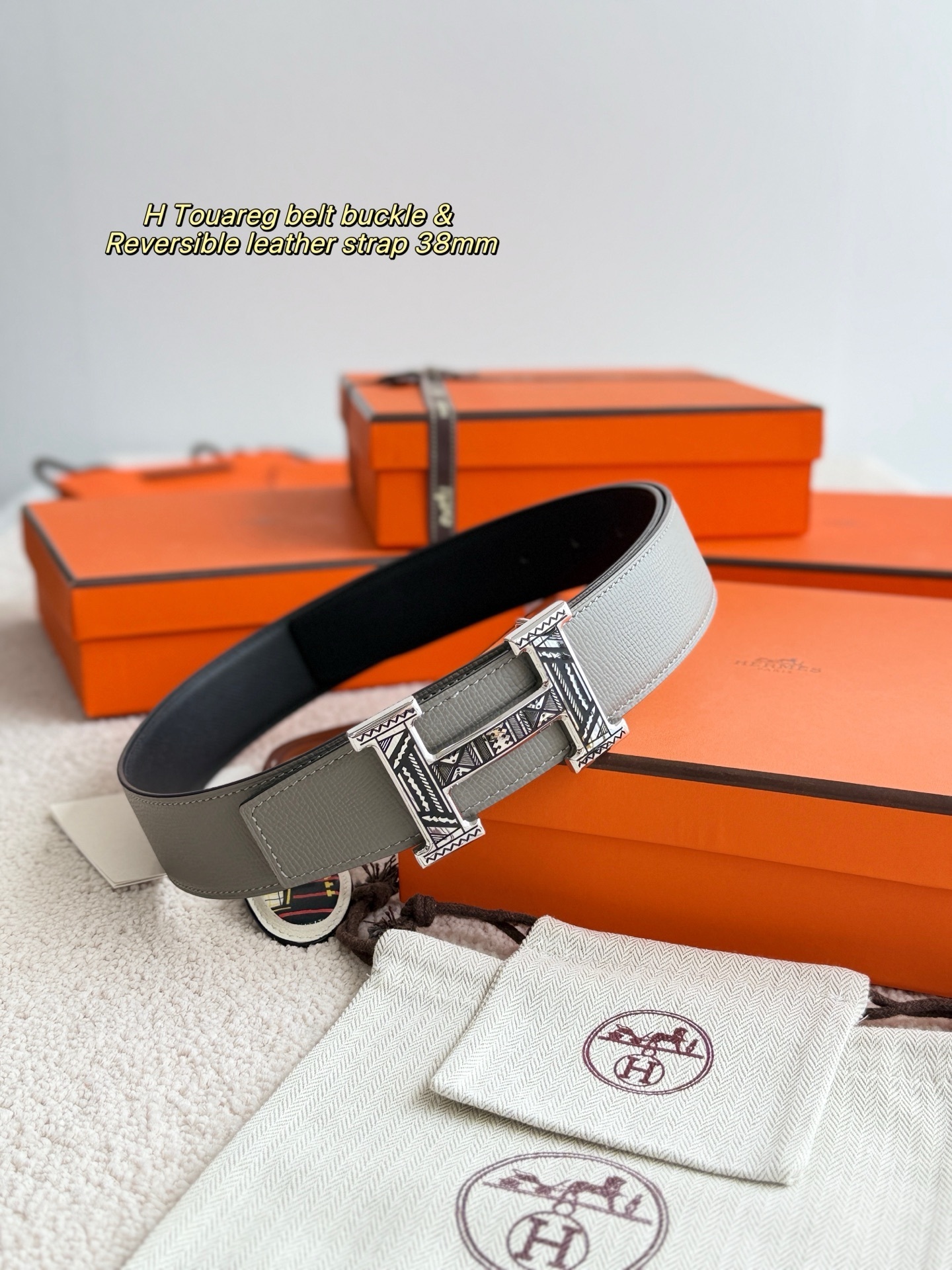 Hermes H Touareg Belt Buckle & Reversible Leather Strap 38mm