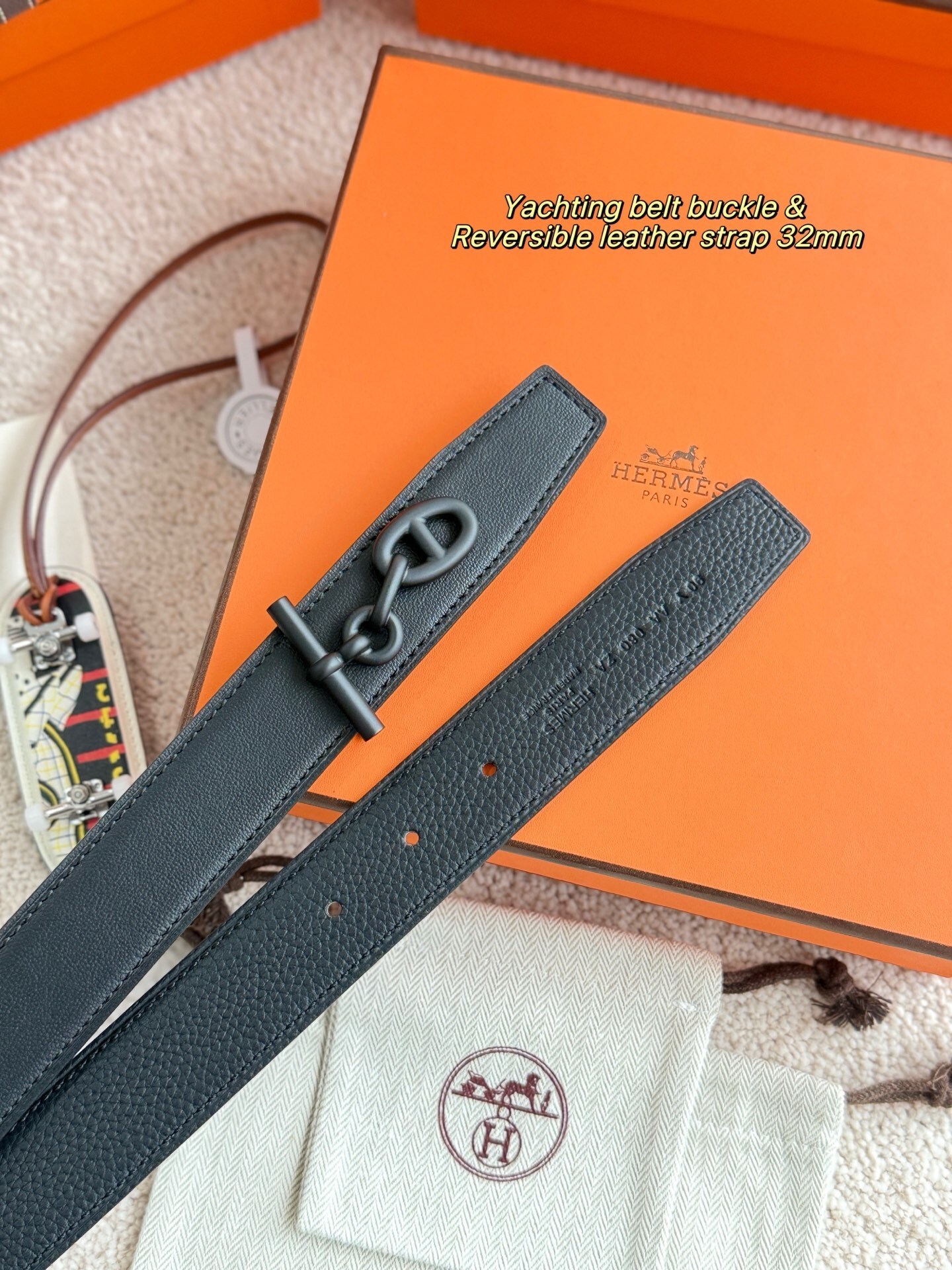 Hermes Yachting Belt Buckle with 32mm Reversible Leather Strap