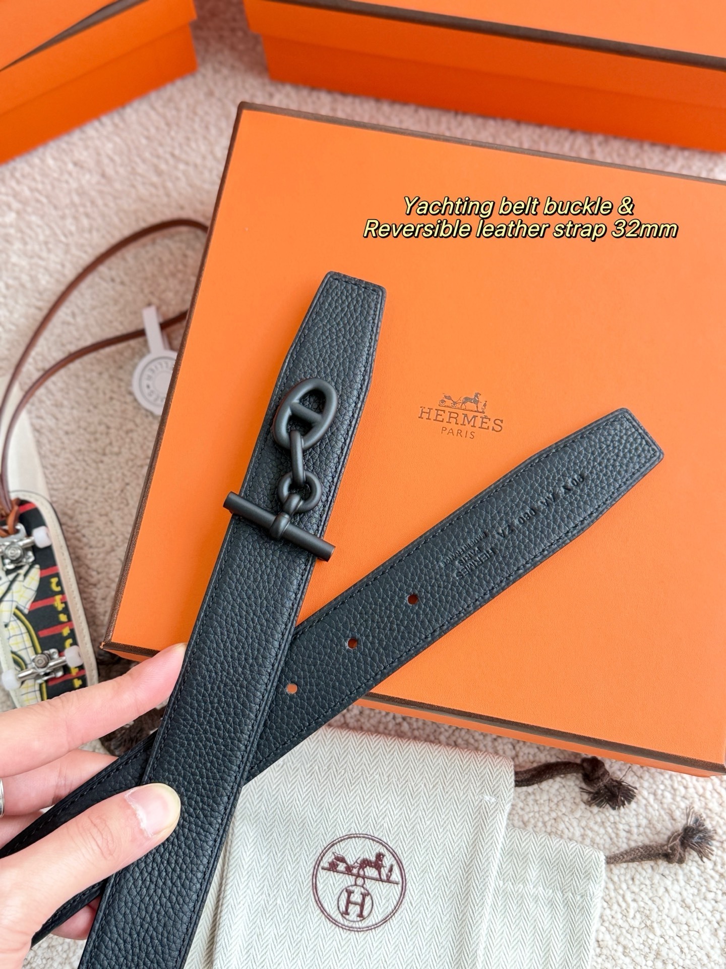 Hermes Yachting Belt Buckle with 32mm Reversible Leather Strap