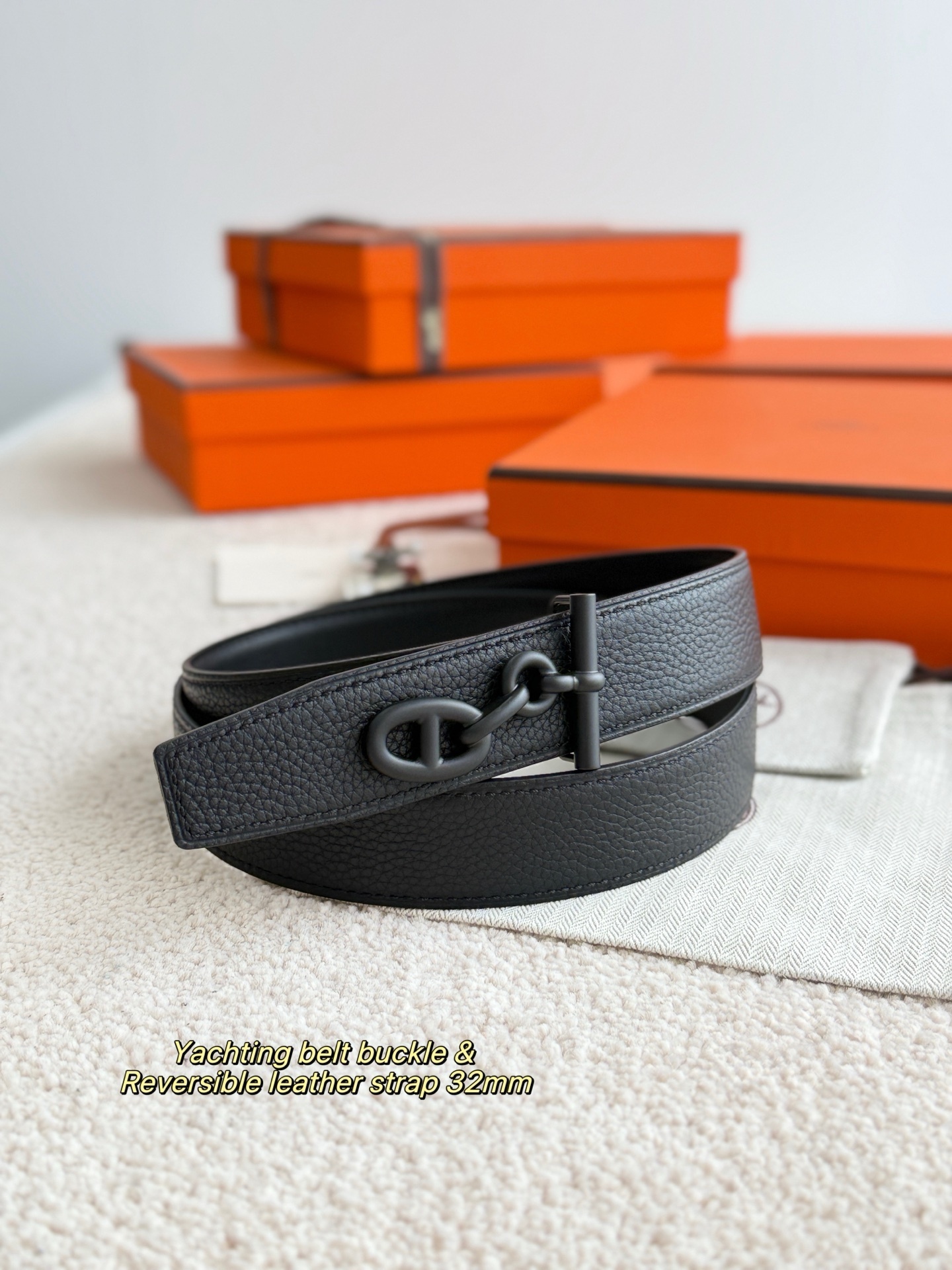 Hermes Yachting Belt Buckle with 32mm Reversible Leather Strap