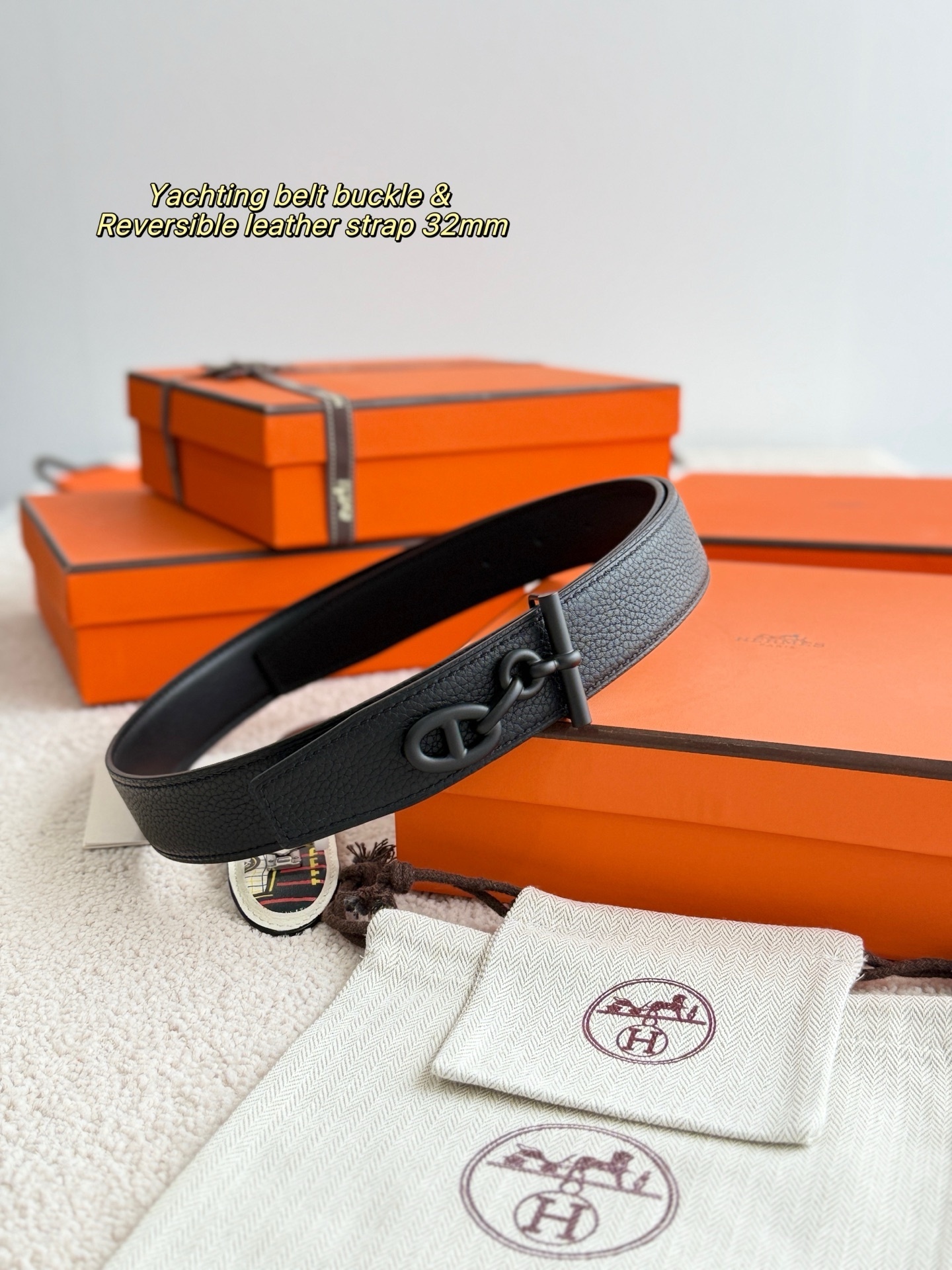Hermes Yachting Belt Buckle with 32mm Reversible Leather Strap