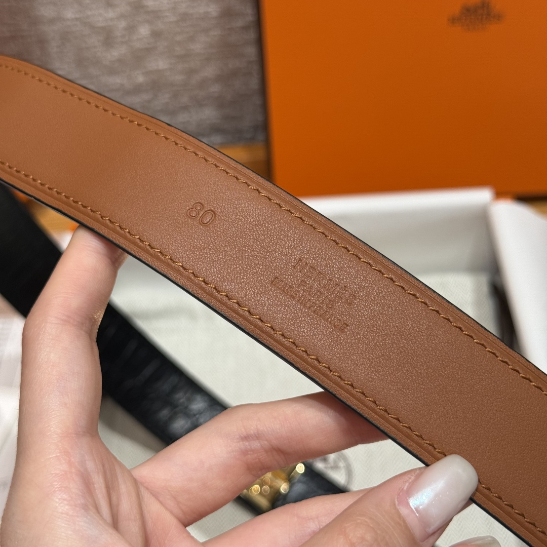 Hermes Collier de Chien Belt Black Exotic Leather Gold Hardware