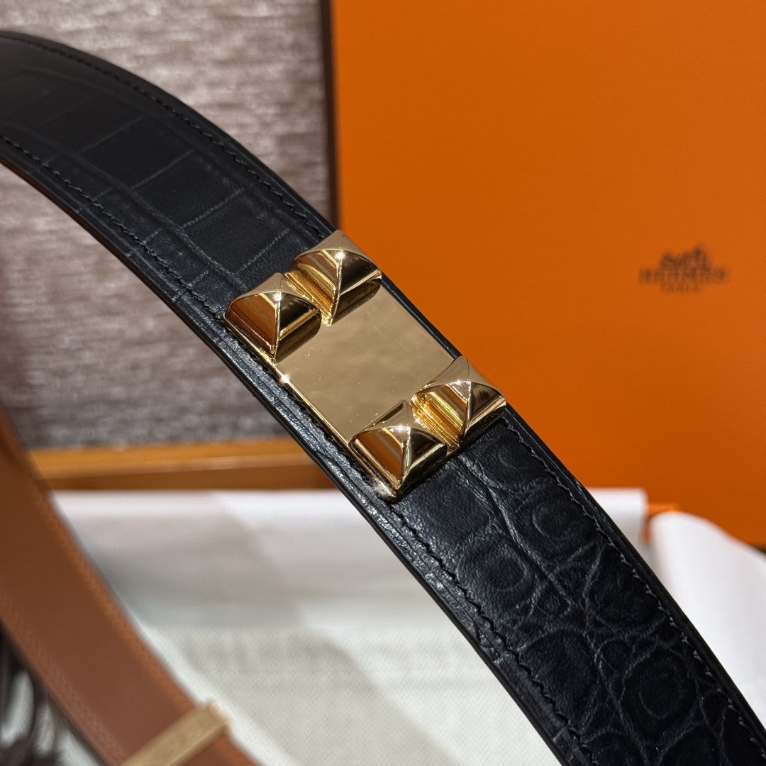 Hermes Collier de Chien Belt Black Exotic Leather Gold Hardware