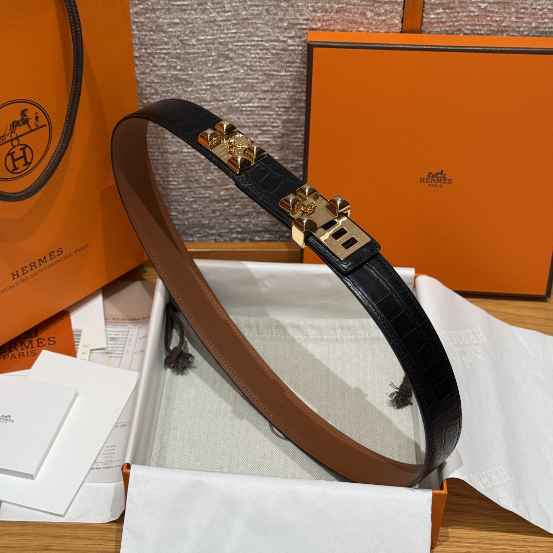 Hermes Collier de Chien Belt Black Exotic Leather Gold Hardware