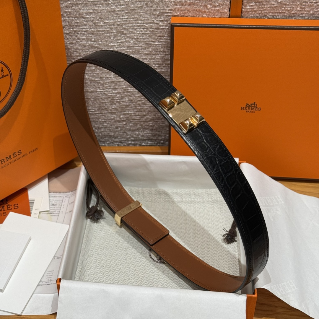 Hermes Collier de Chien Belt Black Exotic Leather Gold Hardware