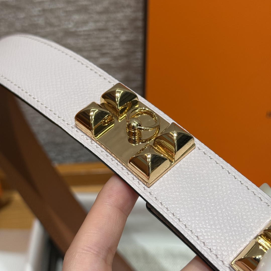 Hermes Collier de Chien Belt - Rose Sakura Pink with Gold Hardware