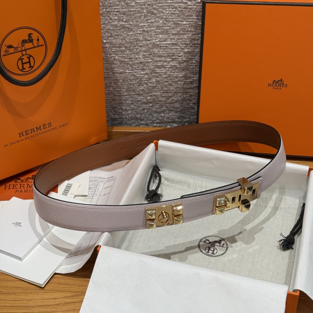 Hermes Collier de Chien Belt - Rose Sakura Pink with Gold Hardware