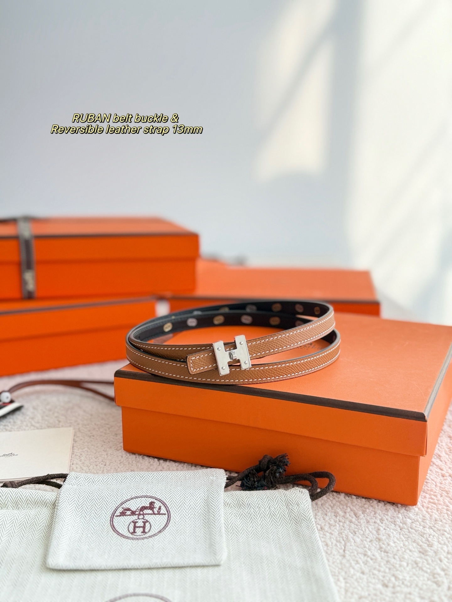 Ruban Belt Buckle & 13mm Reversible Leather Strap - Luxury Accessory