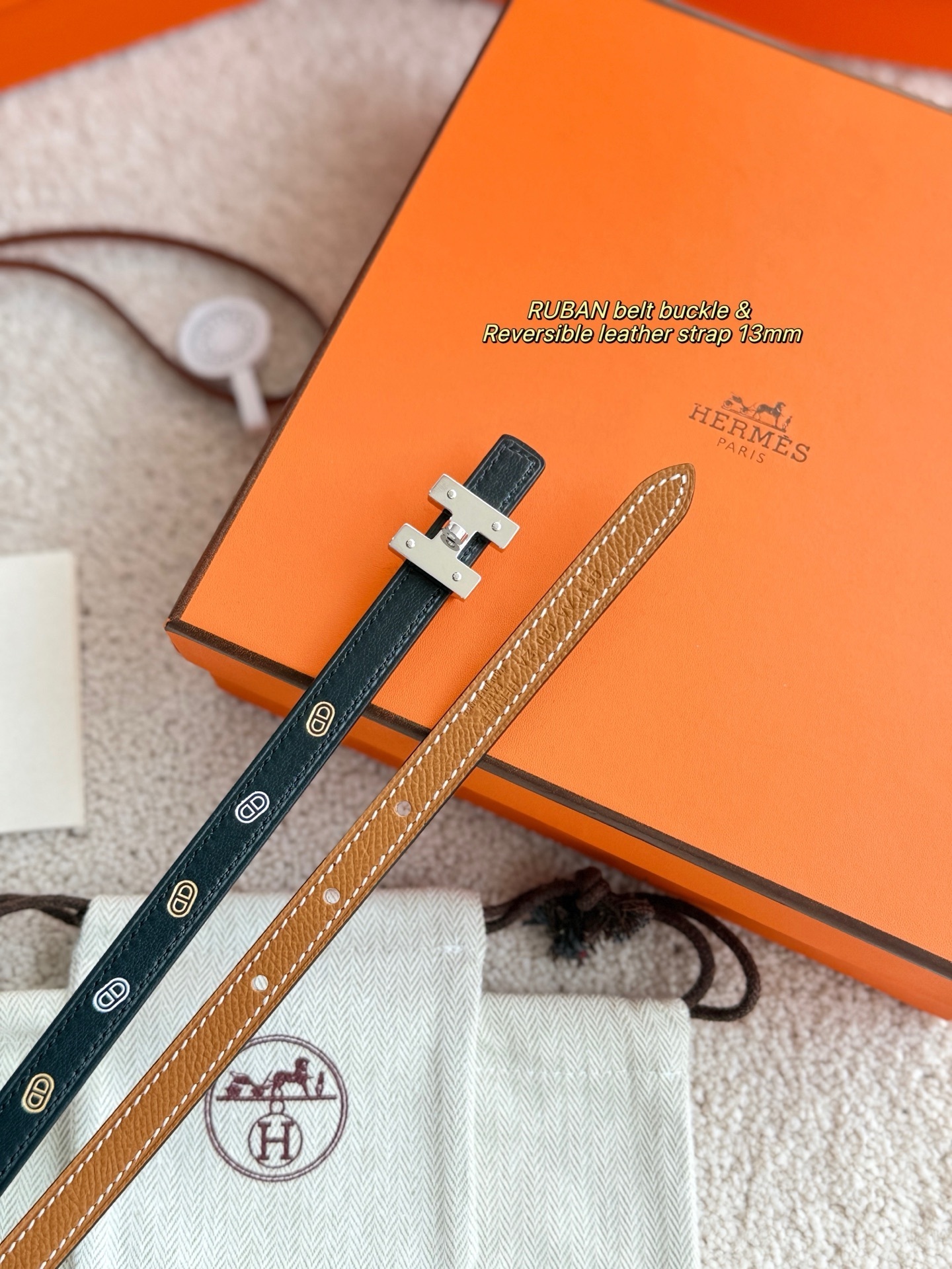 Ruban Belt Buckle & 13mm Reversible Leather Strap - Luxury Accessory