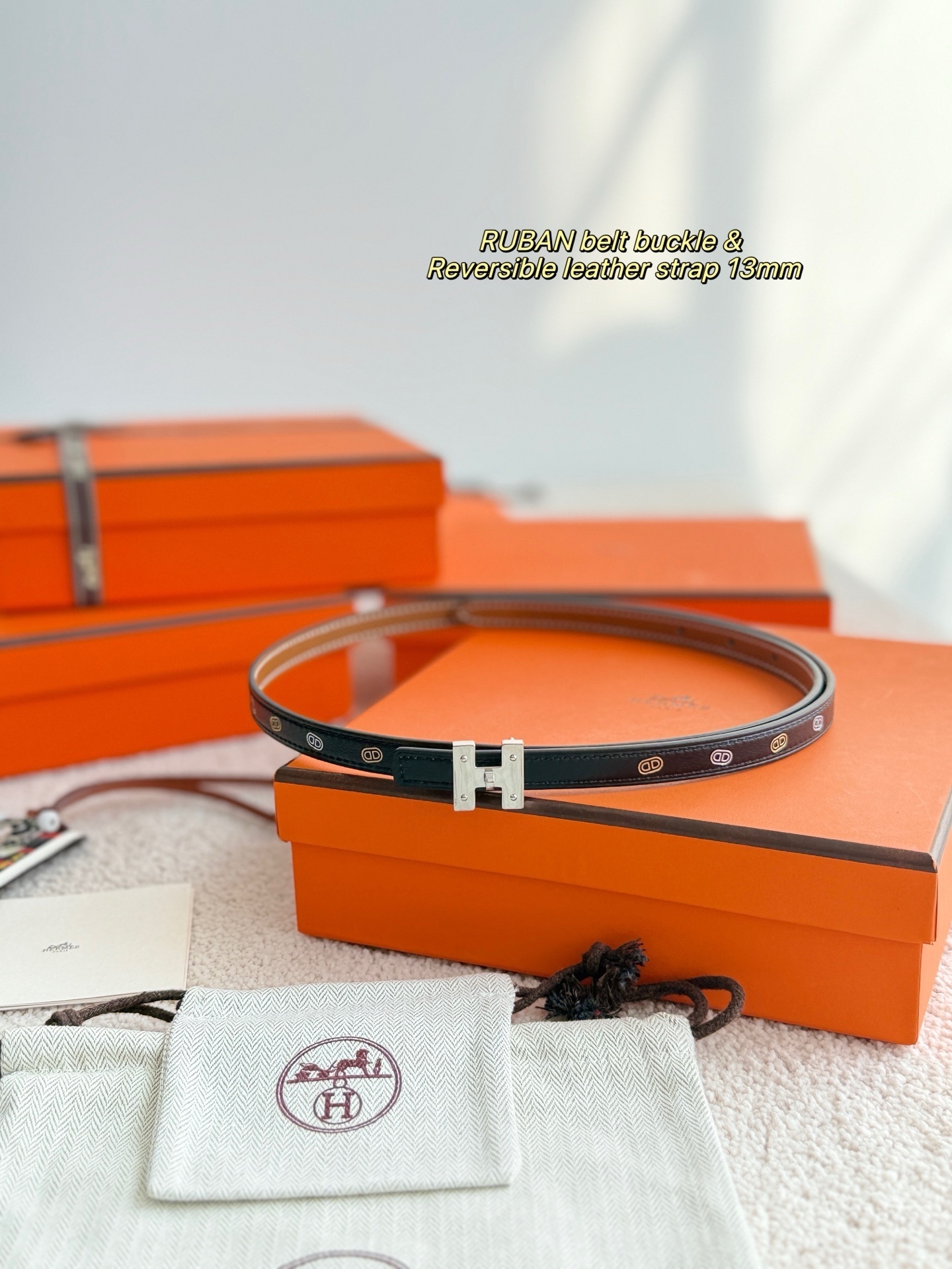 Ruban Belt Buckle & 13mm Reversible Leather Strap - Luxury Accessory