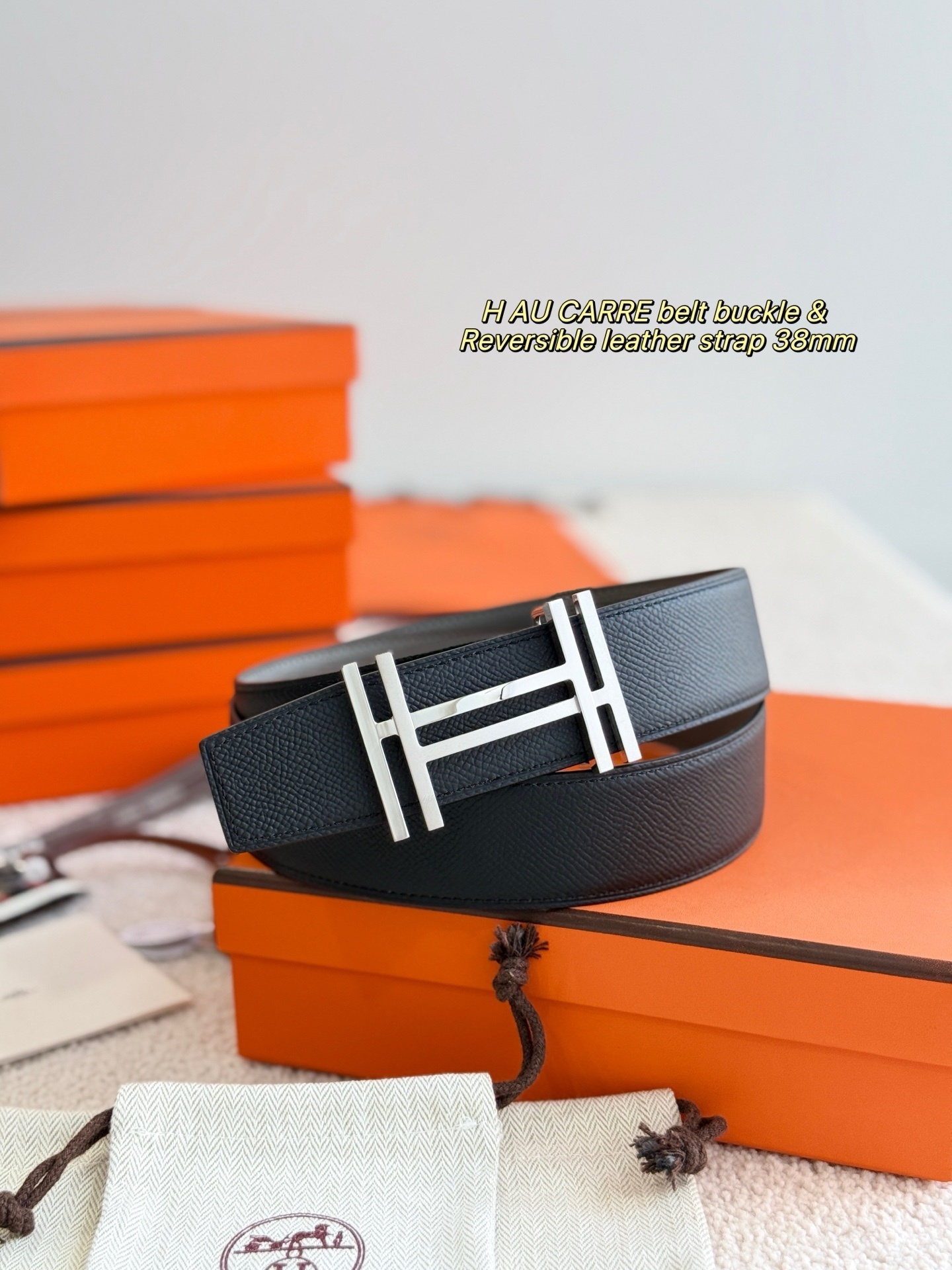 Hermes H Au Carre Belt Buckle & 38mm Reversible Leather Strap