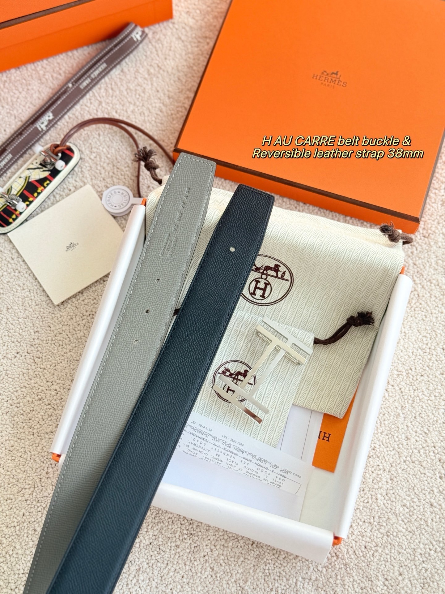 Hermes H Au Carre Belt Buckle & 38mm Reversible Leather Strap