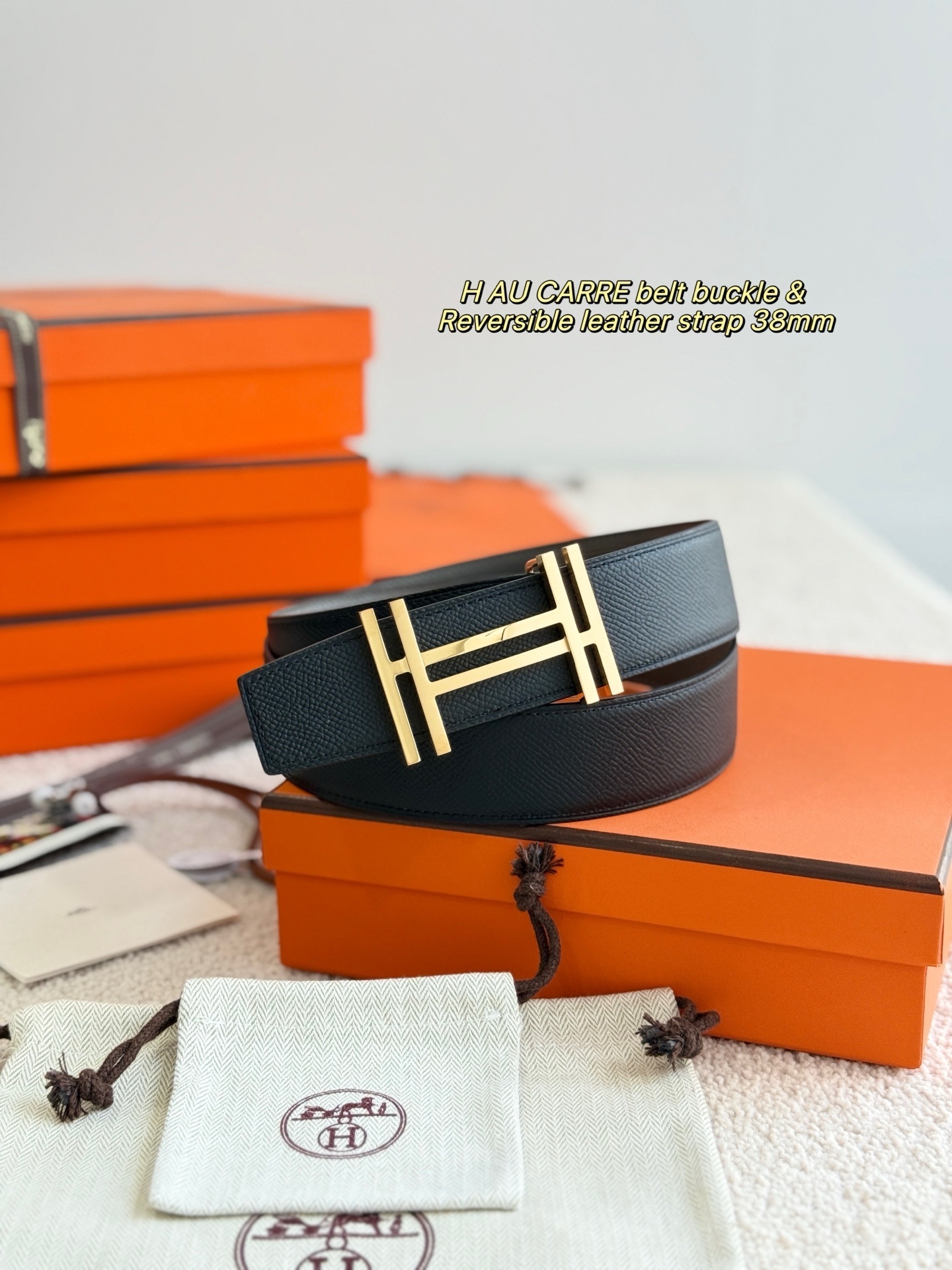 Hermes H Au Carre Belt Buckle & Reversible Leather Strap 38mm