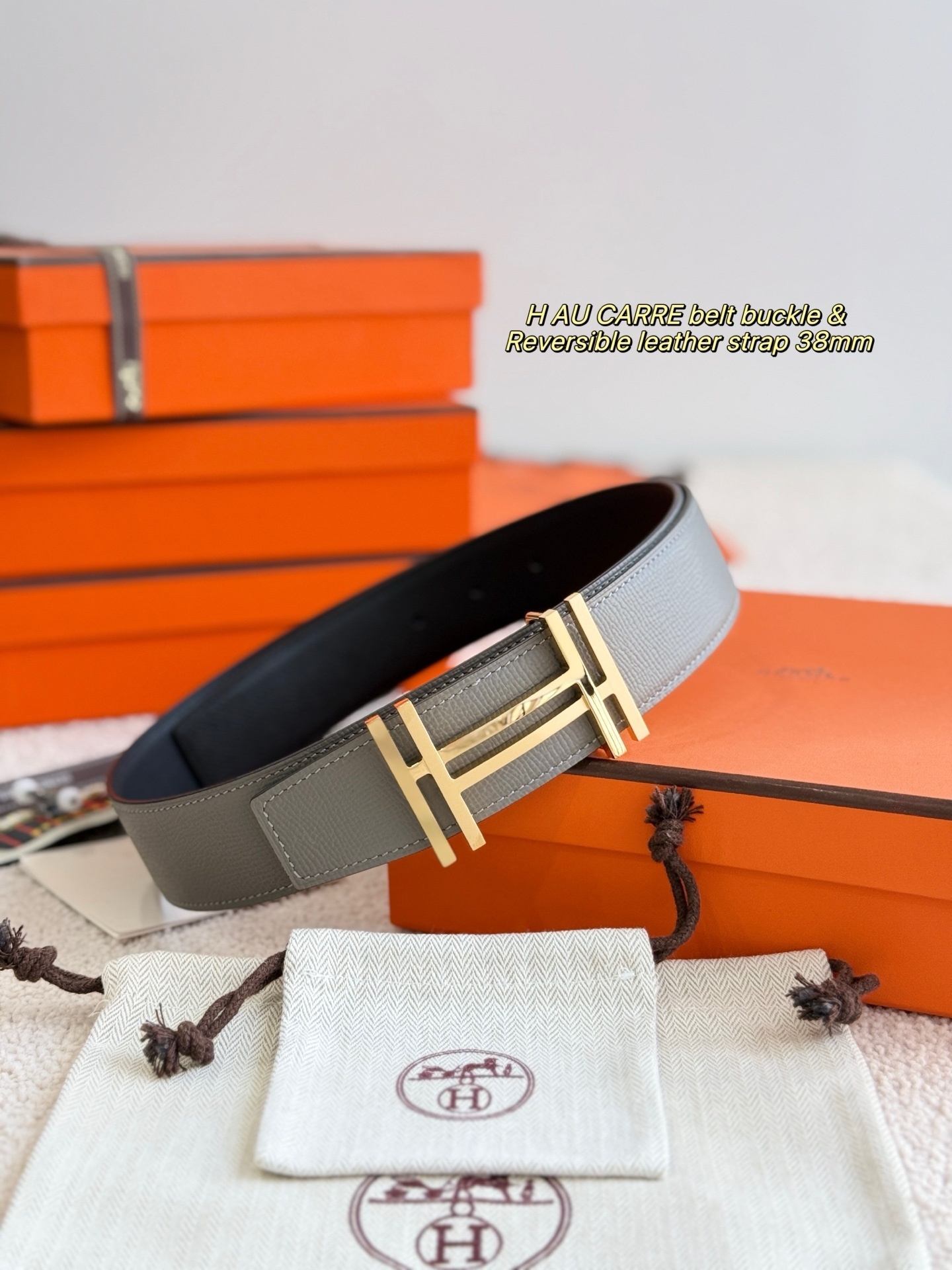 Hermes H Au Carre Belt Buckle & Reversible Leather Strap 38mm