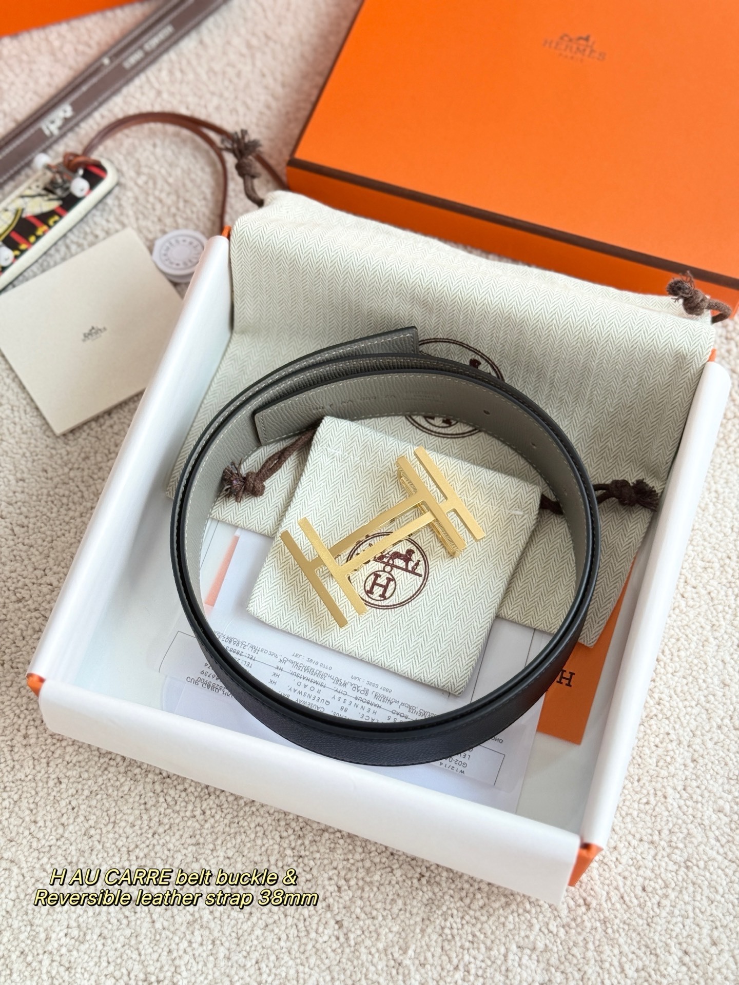 Hermes H Au Carre Belt Buckle & Reversible Leather Strap 38mm