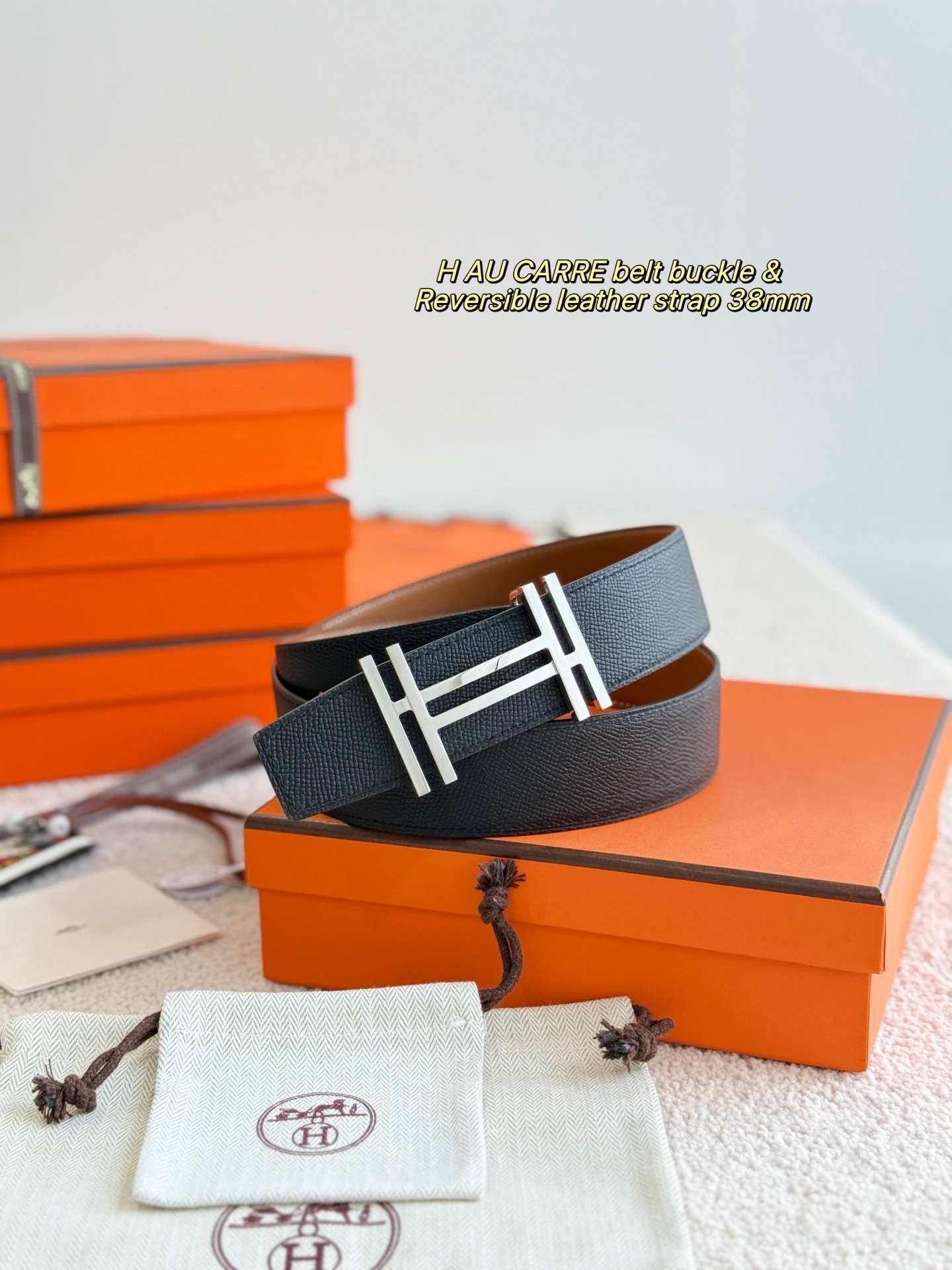 Hermes H Au Carre Belt Buckle & 38mm Reversible Leather Strap