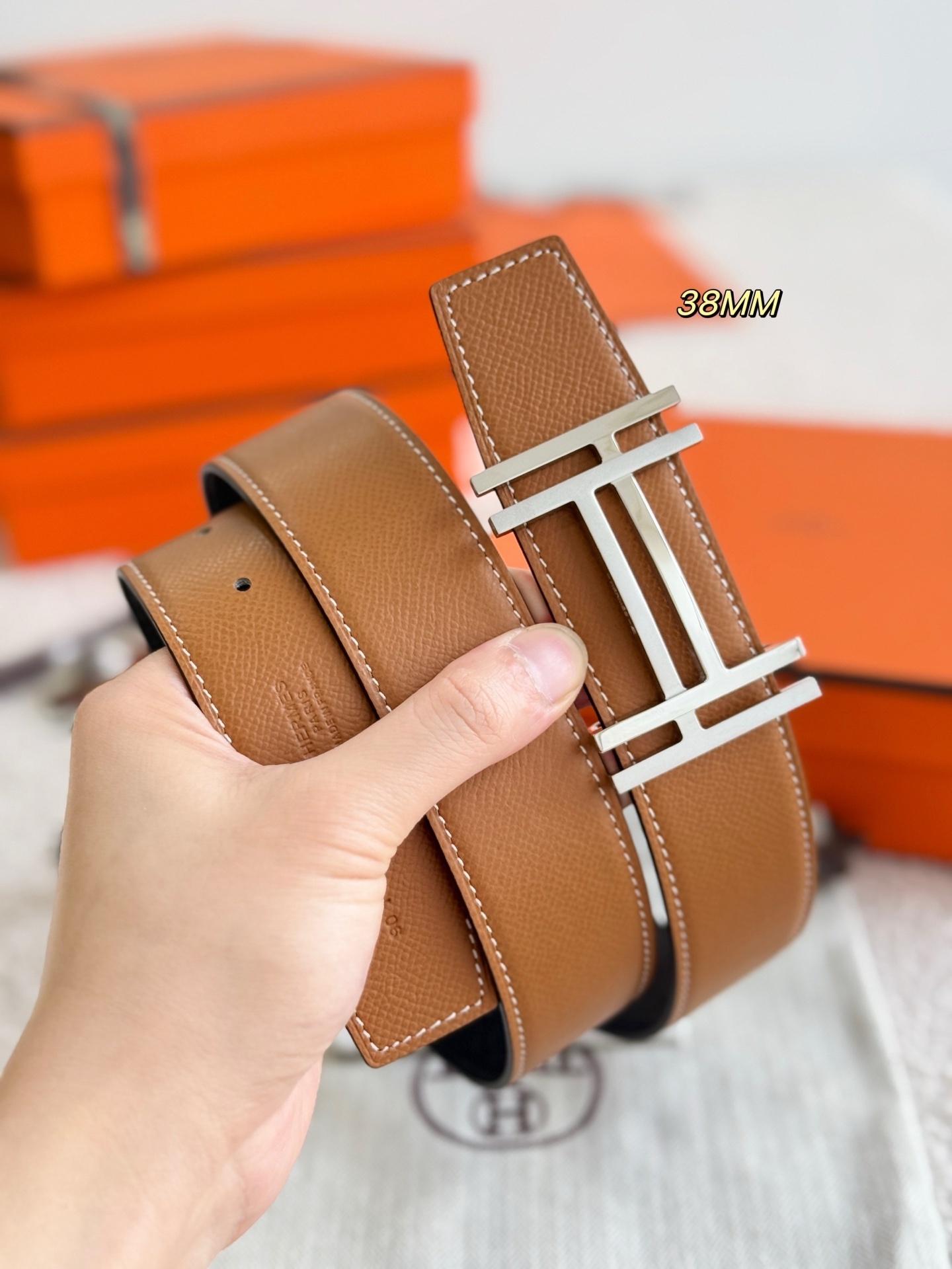 Hermes H Au Carre Belt Buckle & 38mm Reversible Leather Strap